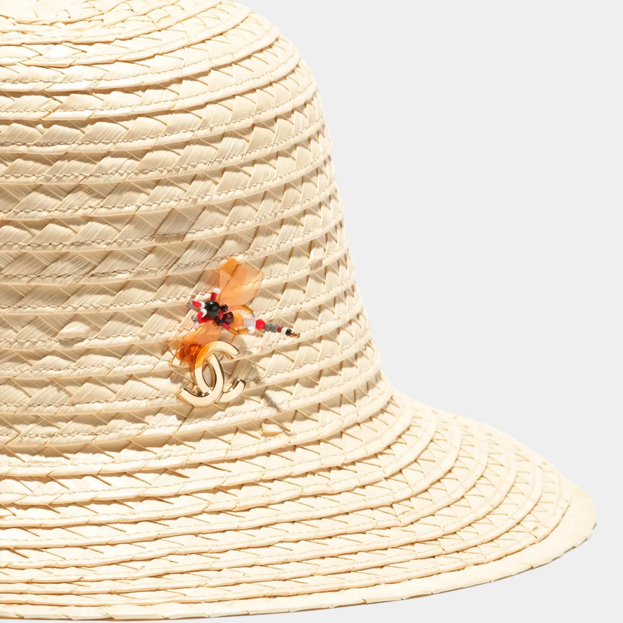 Hat Straw Glass & Metal Beige Multicolor & Gold - Image 2