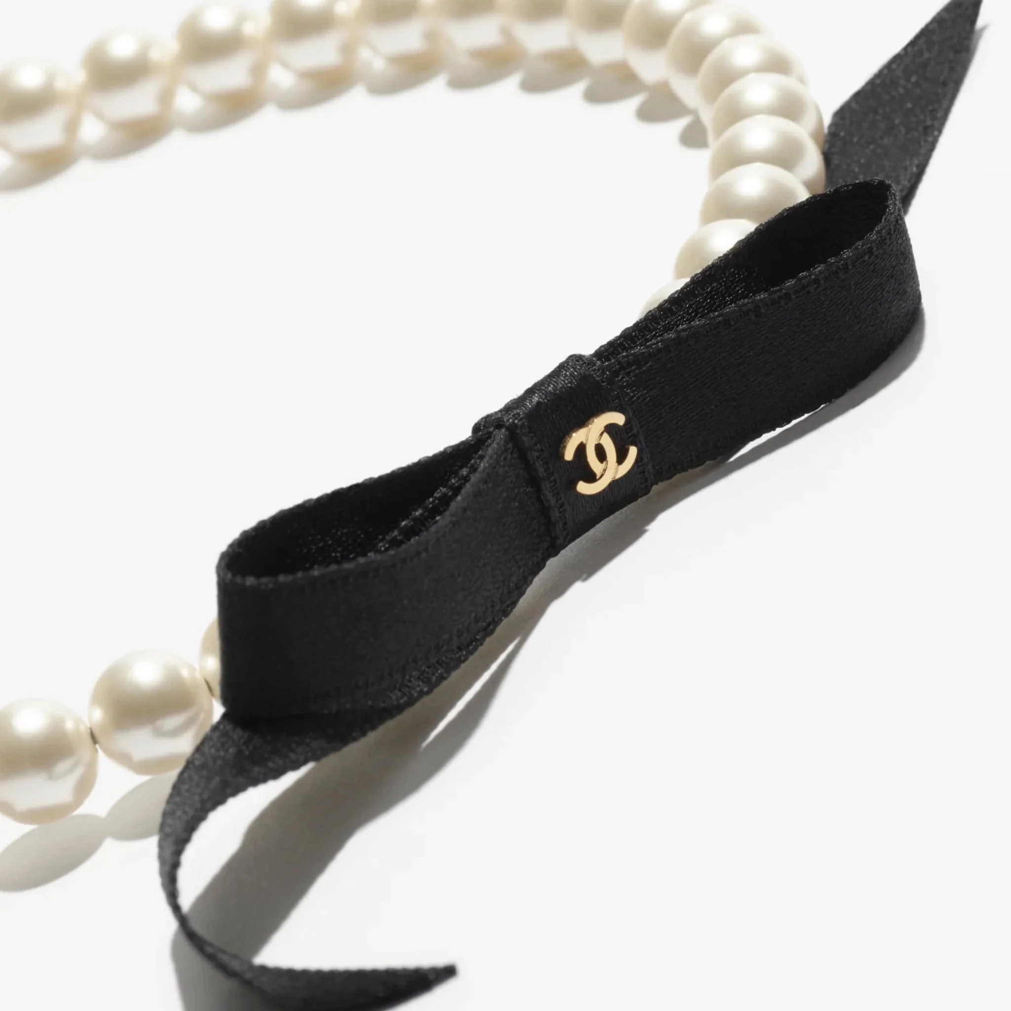 Headband Pearls Metal Satin Pearly White Gold Black - Image 2