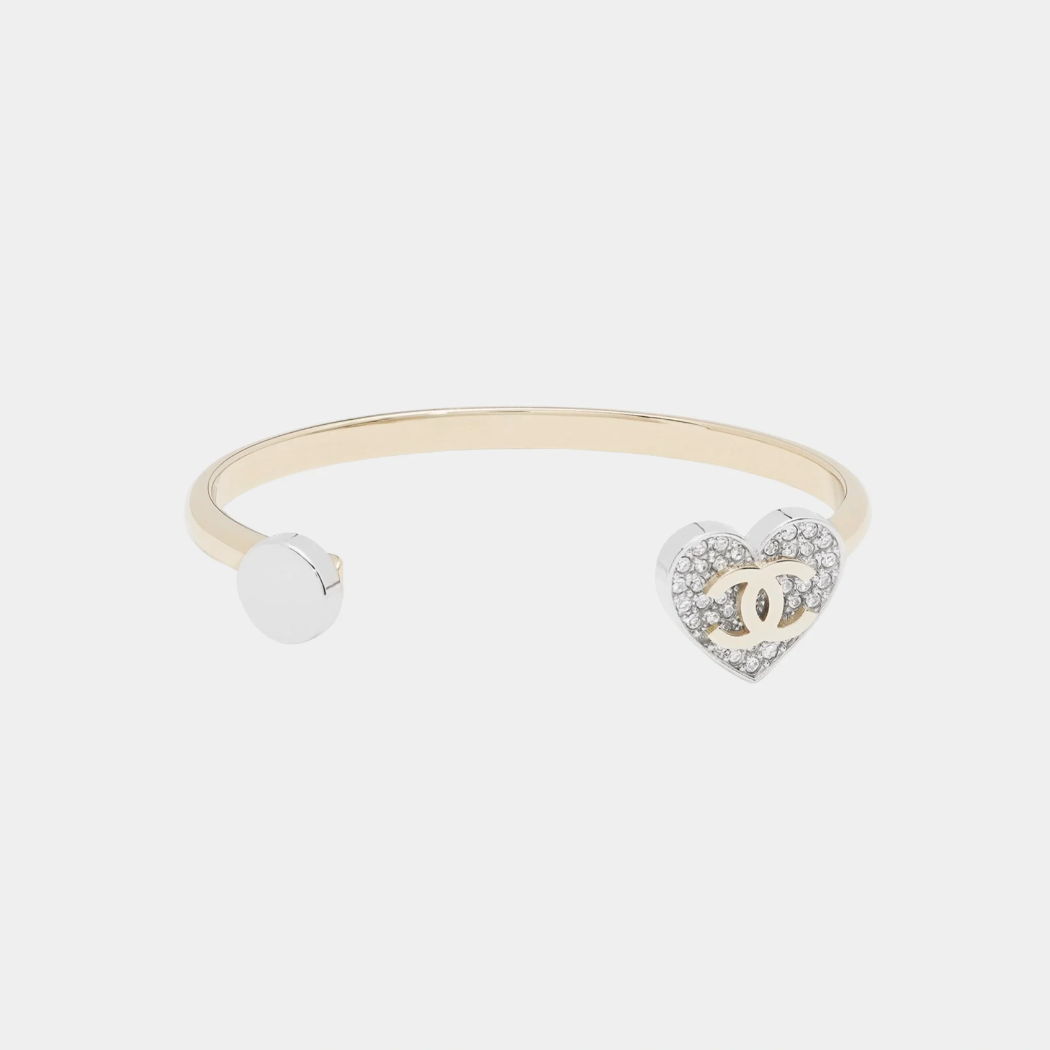 Heart Cuff Bracelet in Gold and Silver Metal with Crystal
