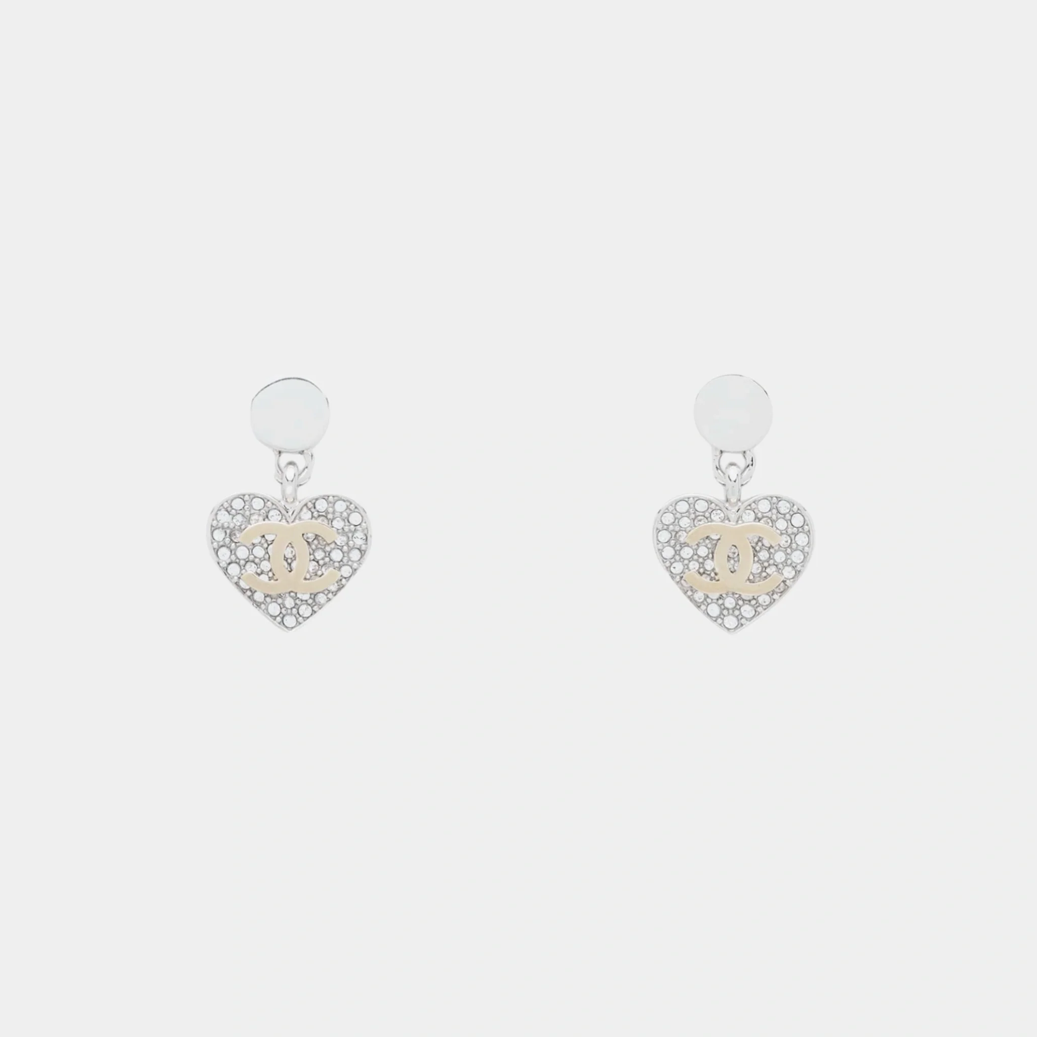 Heart Pendant Earrings in Silver & Gold Metal with Crystal