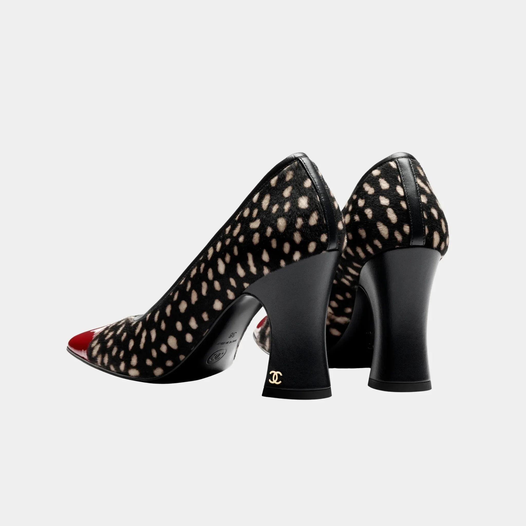Pumps Lambskin & Patent Calfskin in Black White & Dark Red - Image 3