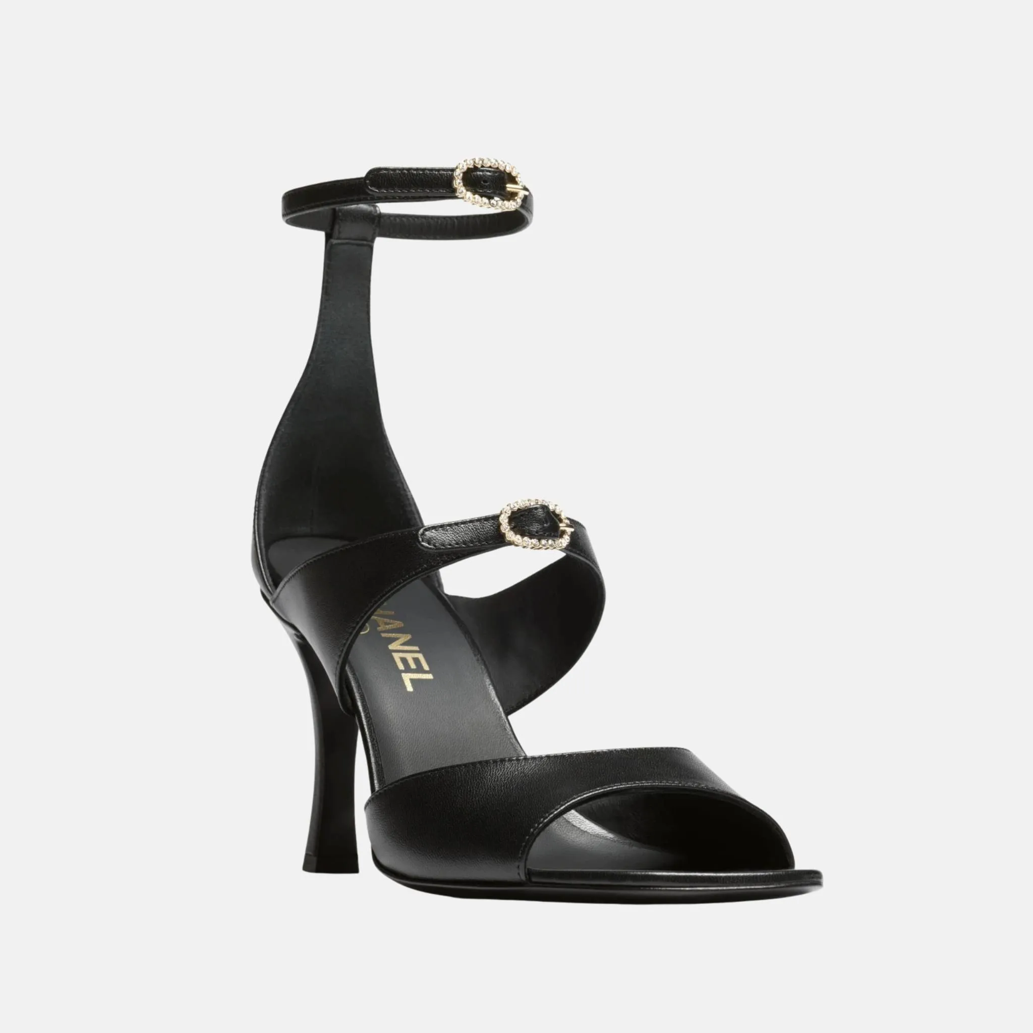 Heeled Sandals in Black Lambskin - Image 3