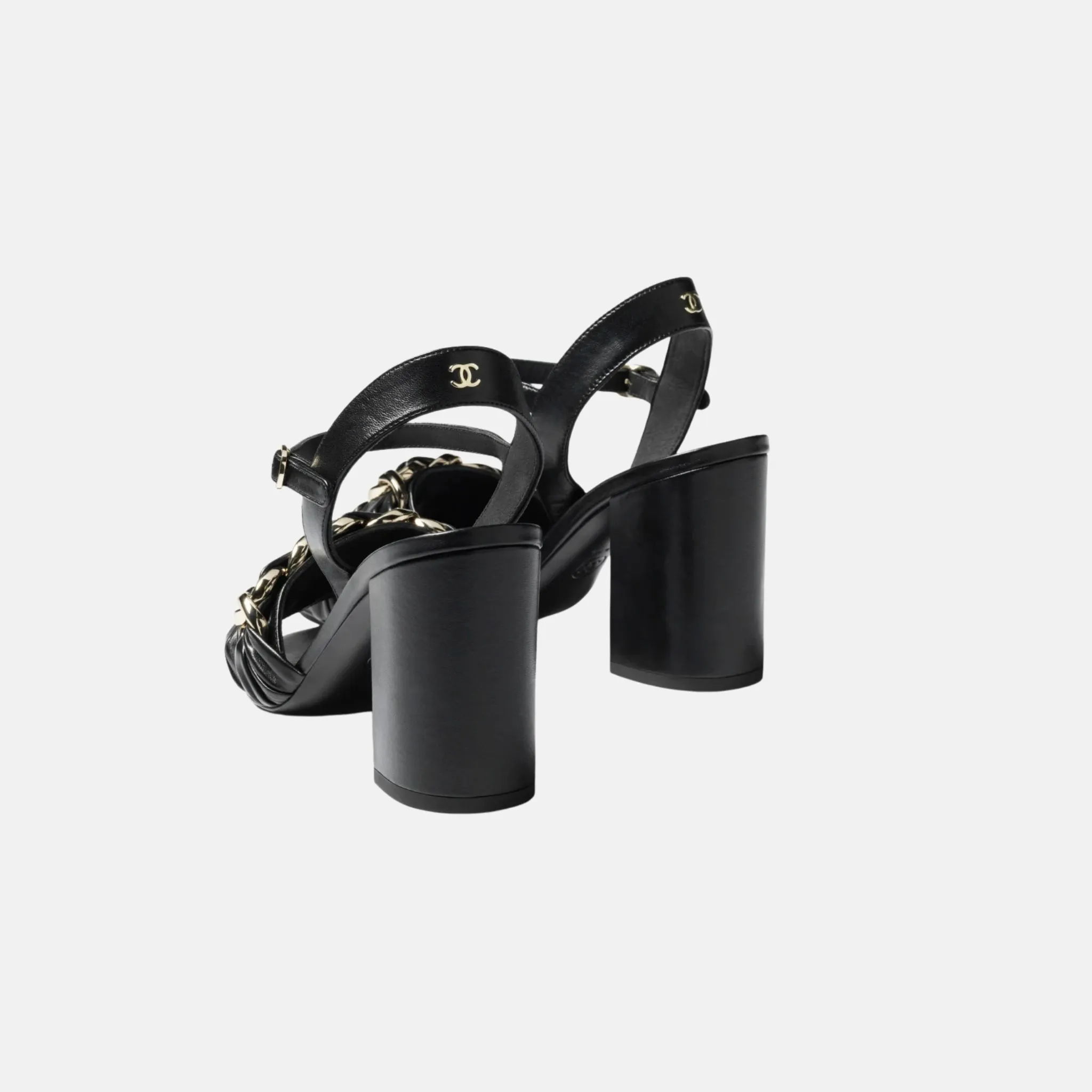 Heeled Sandals in Lambskin with Gold-Tone Chain - Image 2