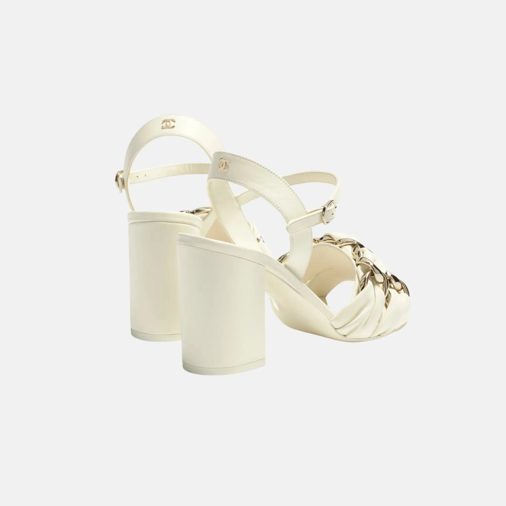 Heeled Sandals in Lambskin with Gold-Tone Chain - Image 4