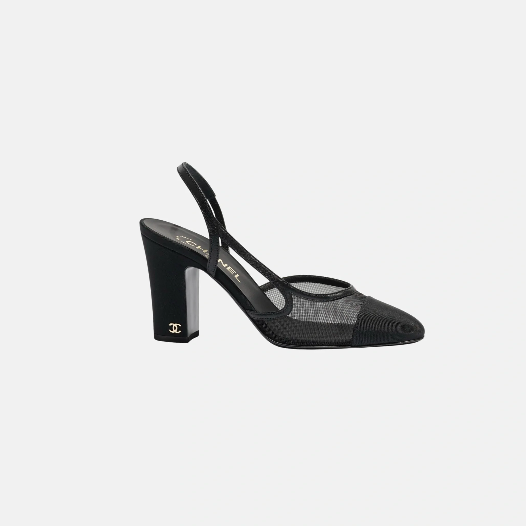 Heeled Slingbacks in Mesh and Grosgrain