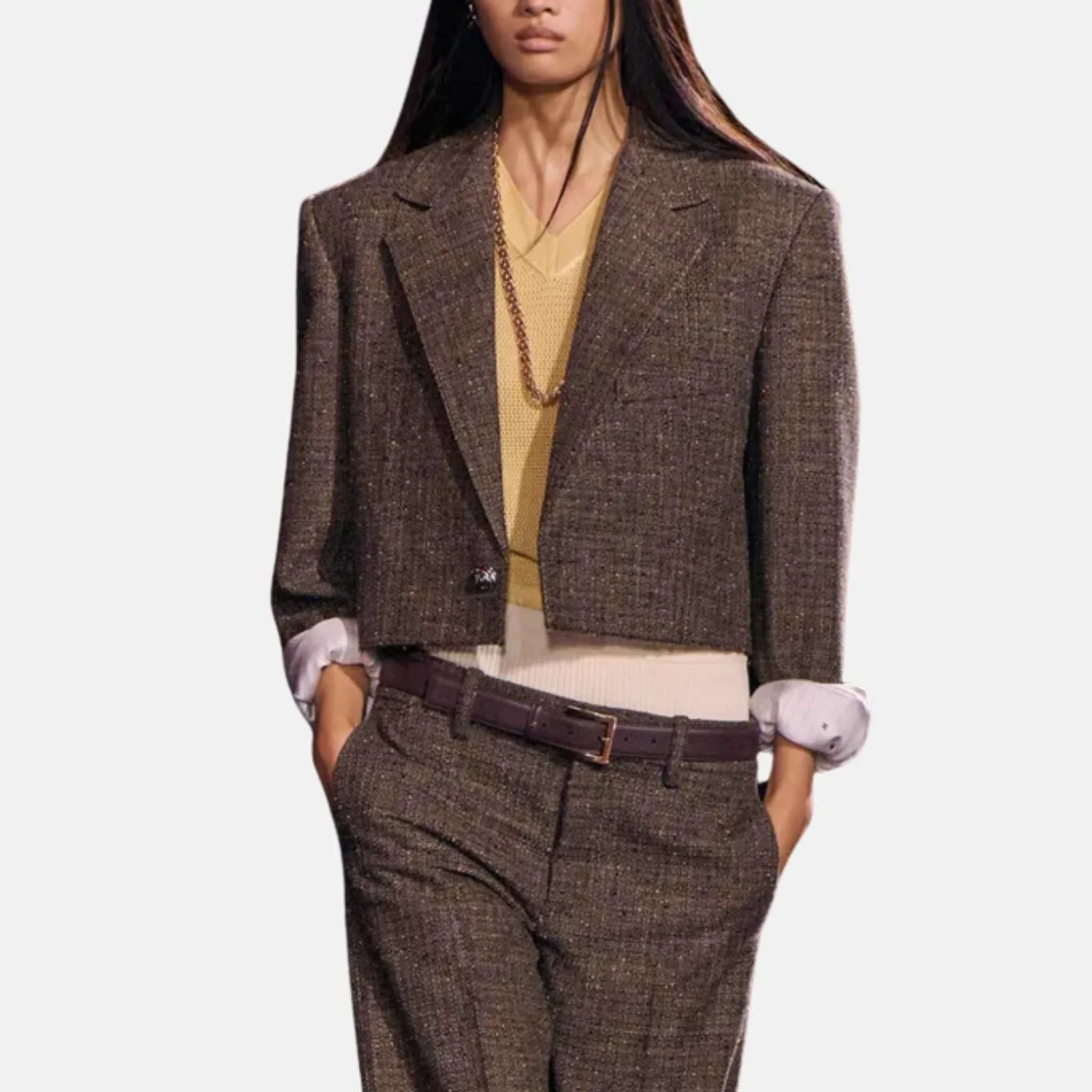 Jacket in Cotton Tweed Brown Burgundy and Yellow