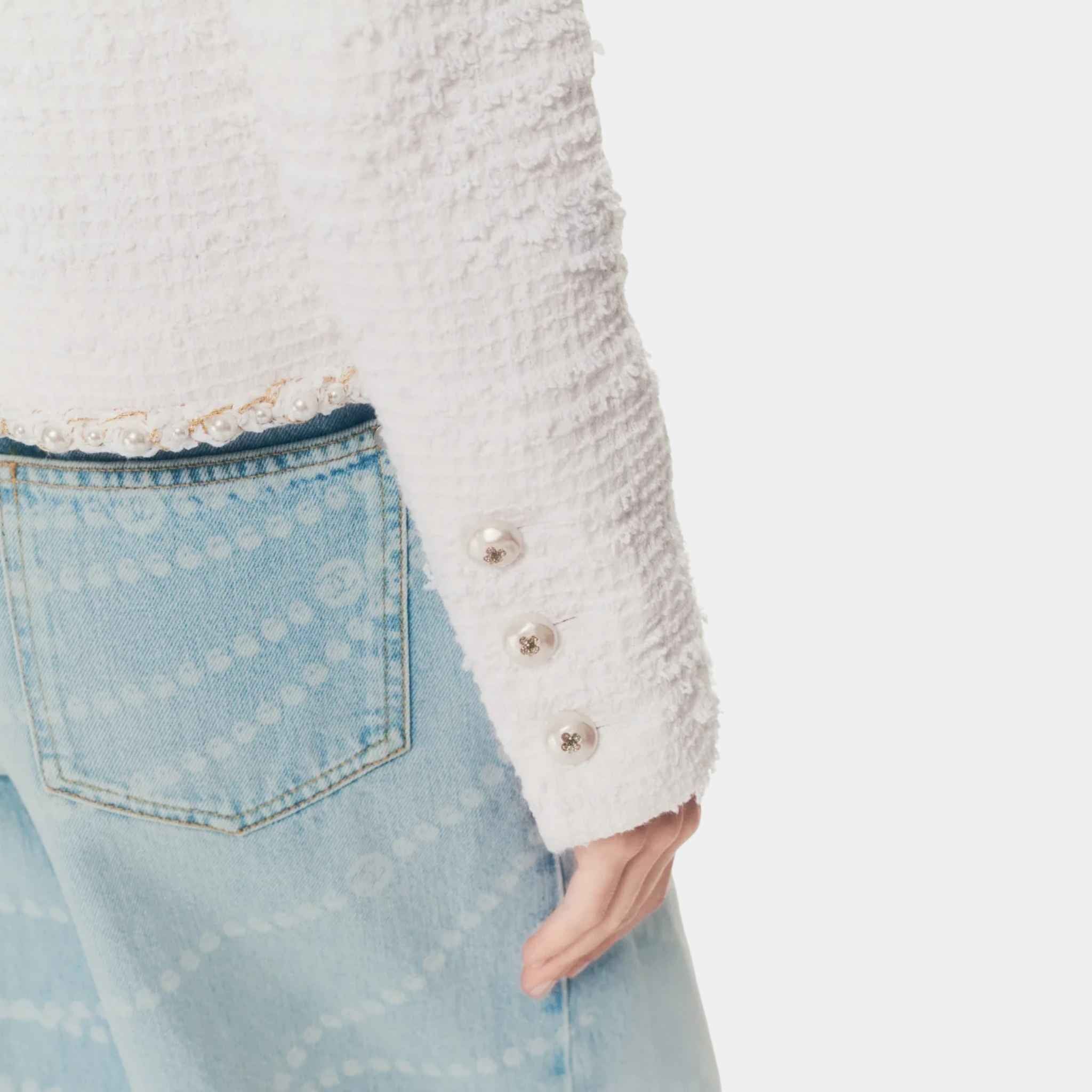 Jacket Cotton Tweed Imitation Pearls White - Image 3