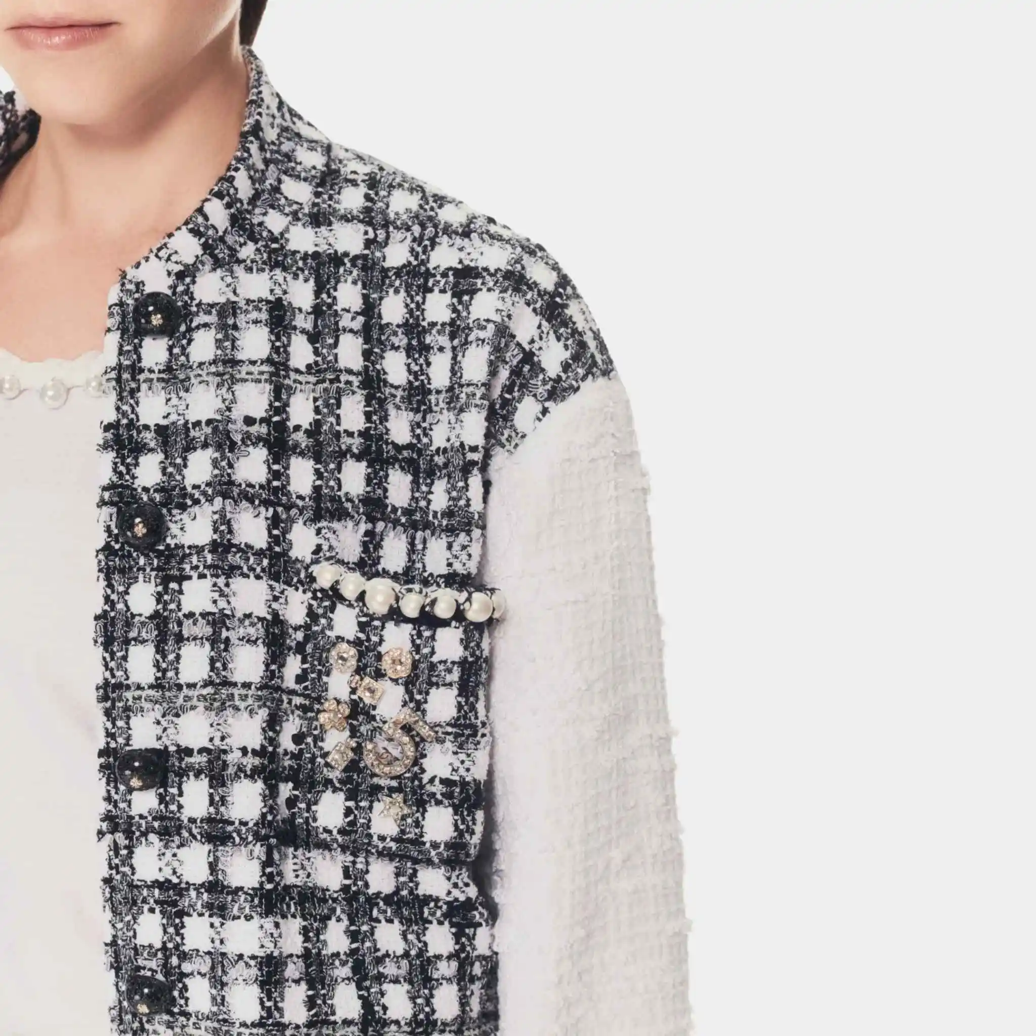 Jacket Cotton Tweed And Imitation Pearls White And Black - Image 2