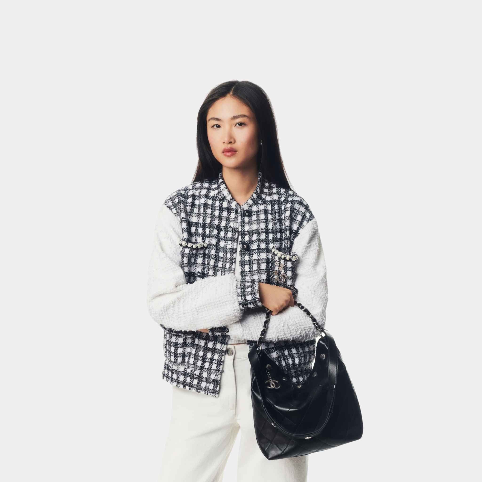 Jacket Cotton Tweed And Imitation Pearls White And Black - Image 3
