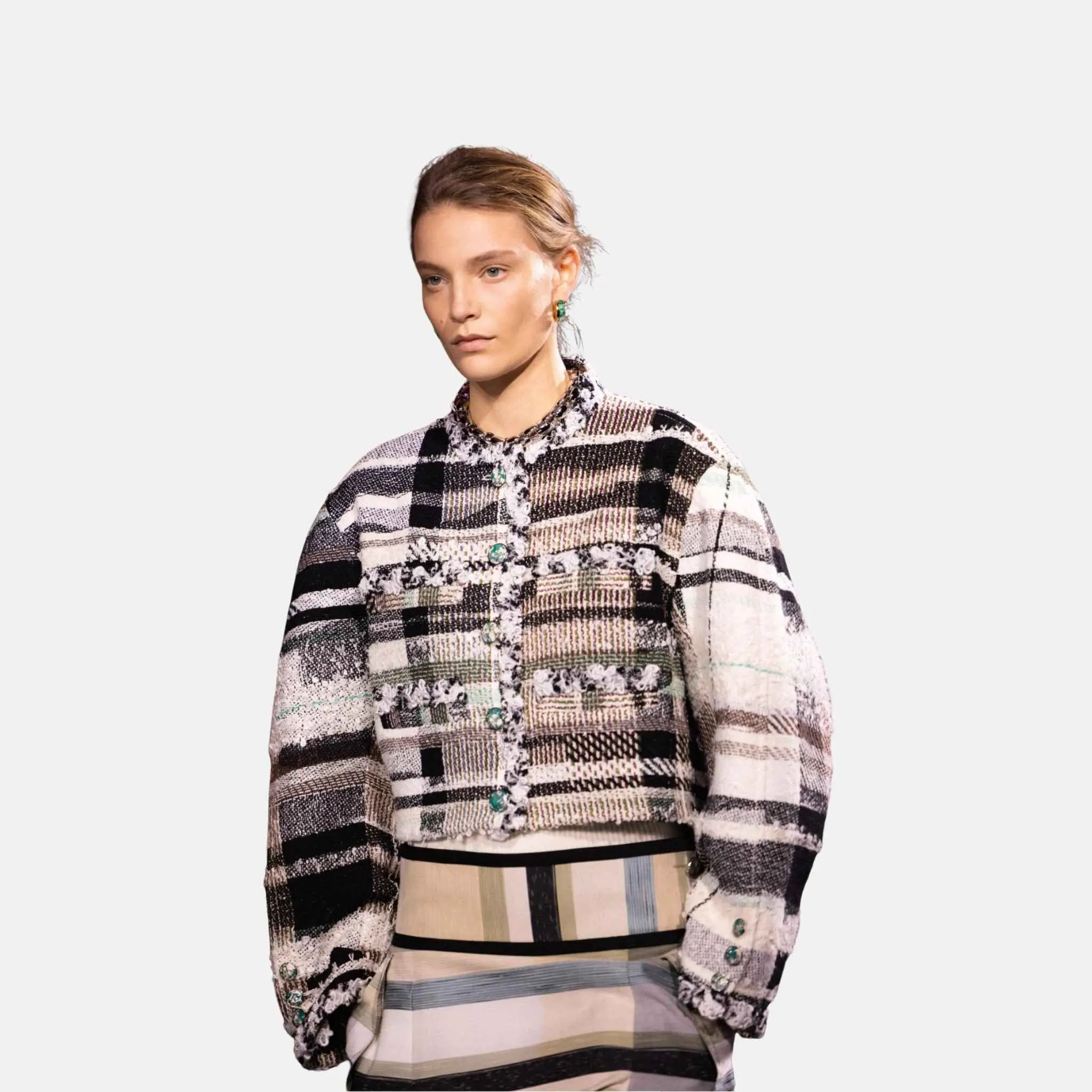 Jacket Cotton Tweed White Black Aqua Green
