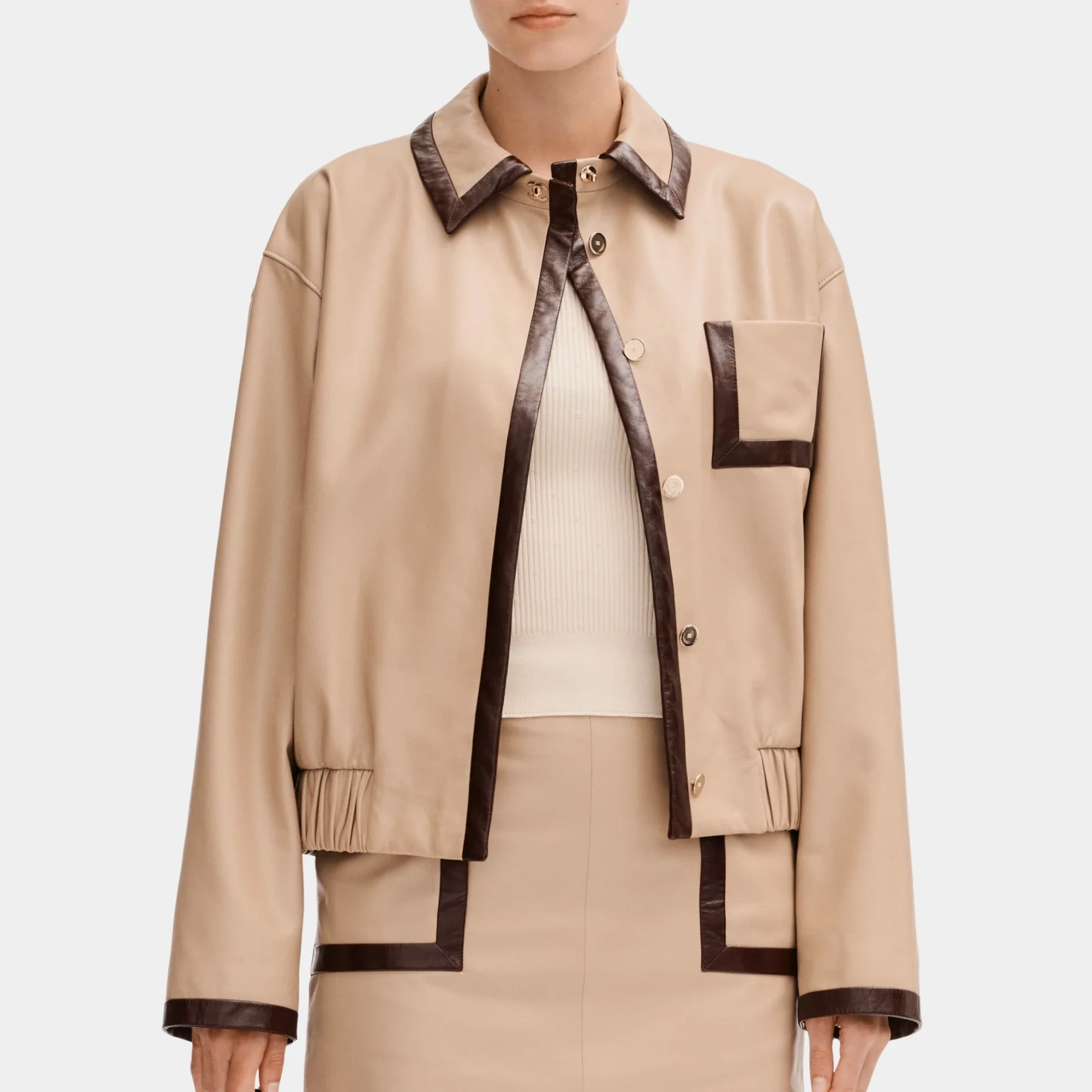 Jacket in Beige and Burgundy Lambskin