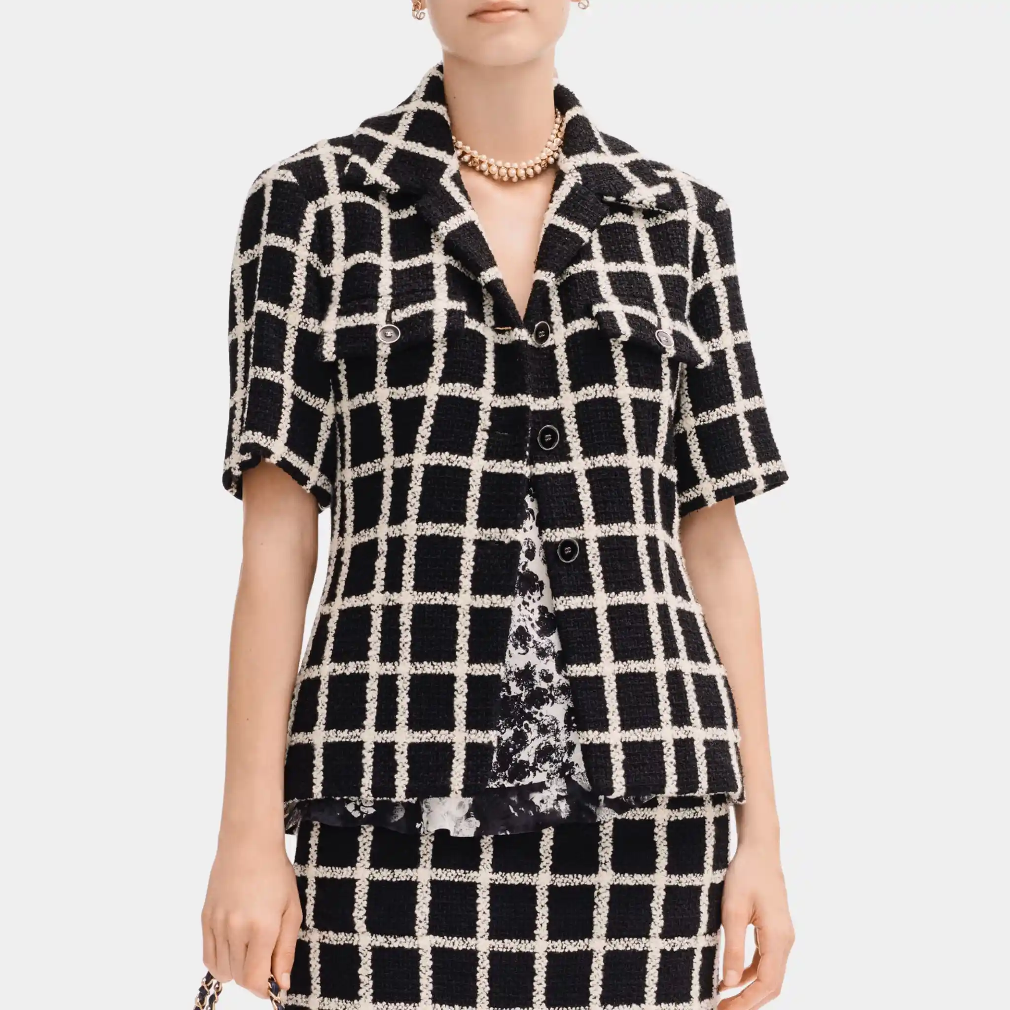 Jacket in Black and White Wool Tweed