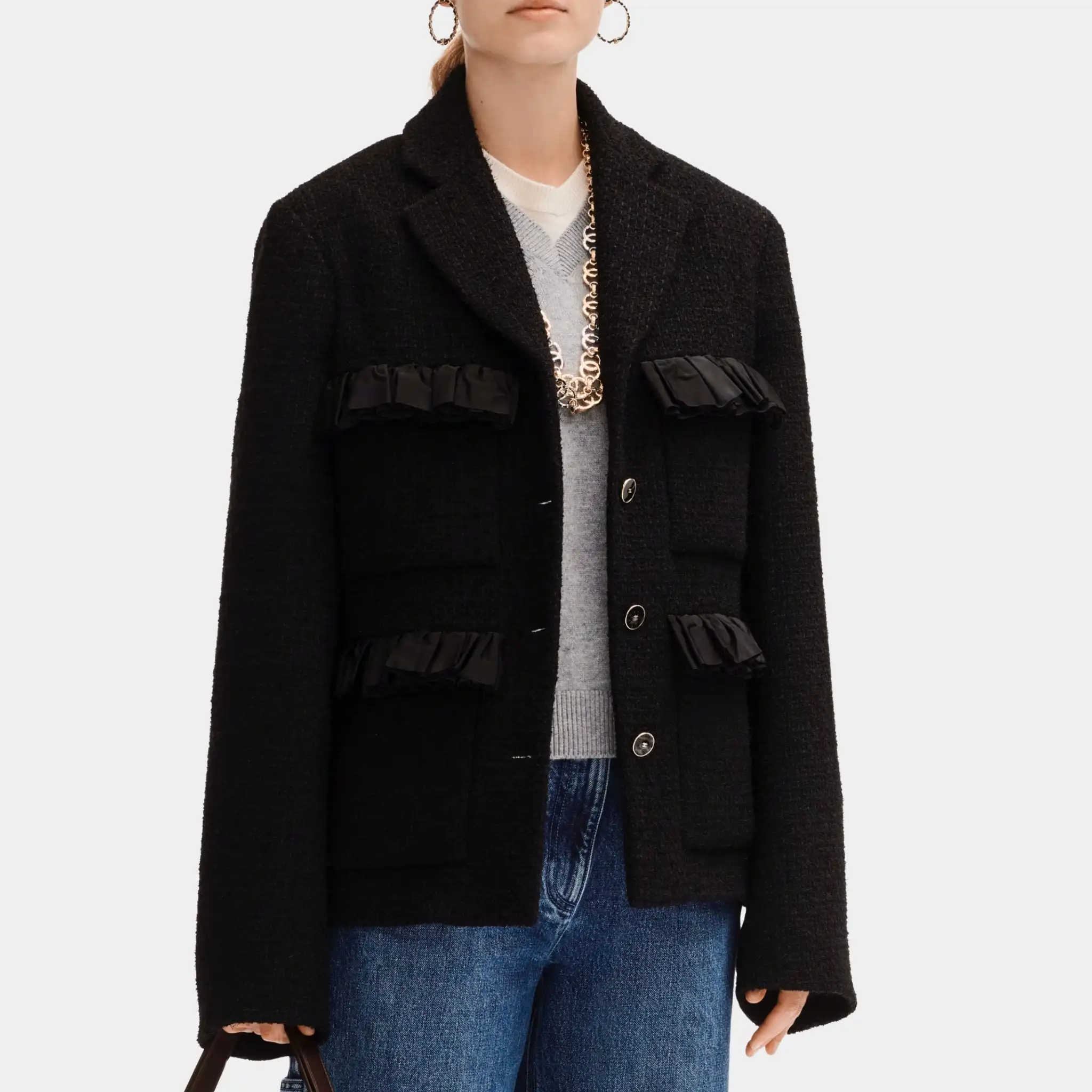 Jacket in Black Cotton Tweed