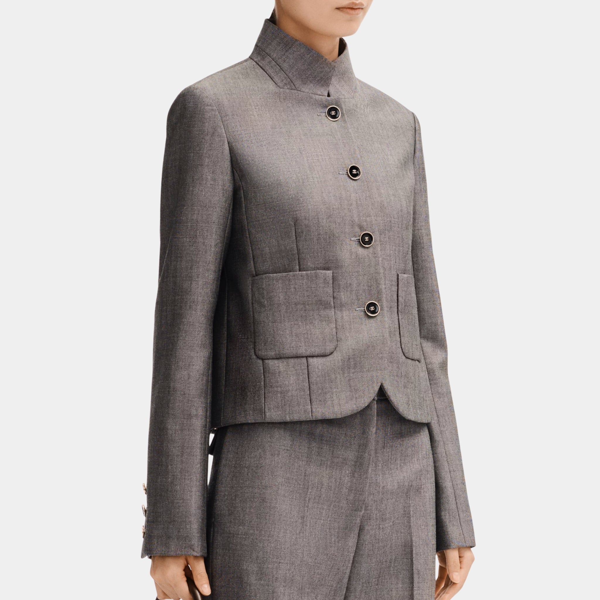 Jacket in Grey Wool Canvas