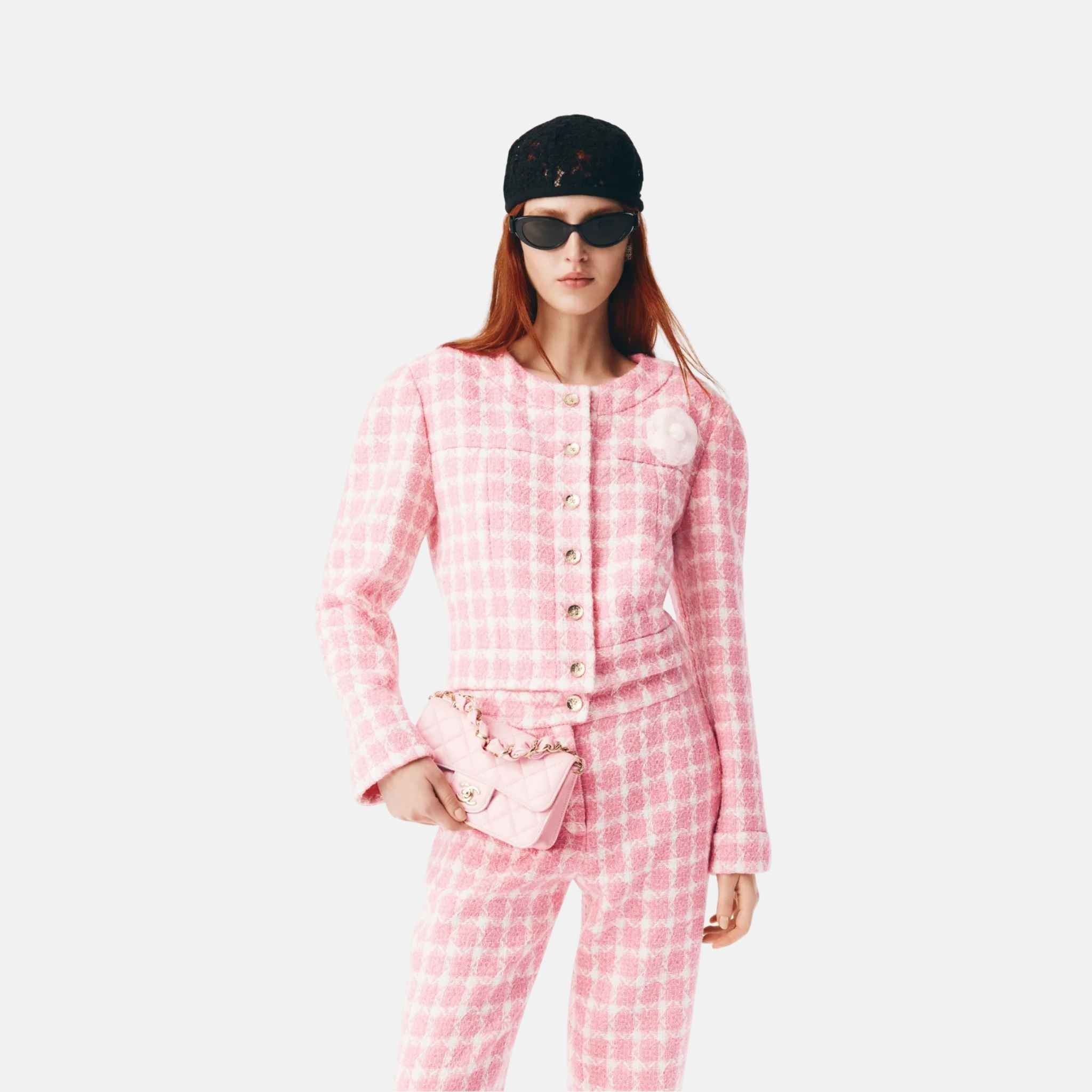 Jacket in Pink and Ecru Wool Tweed