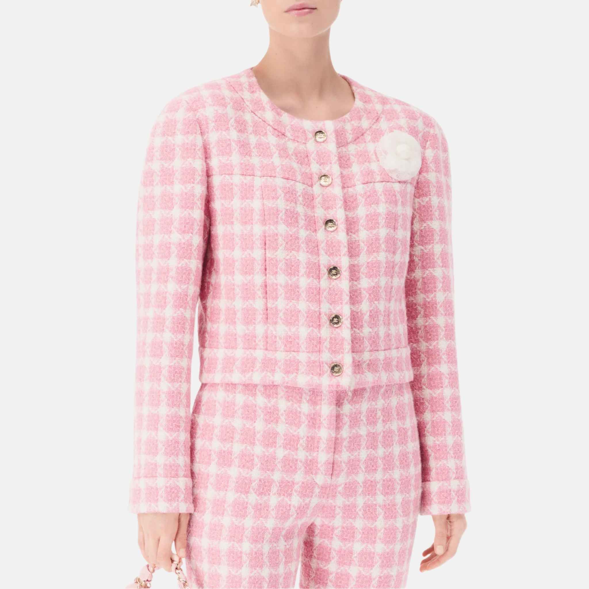 Jacket in Pink and Ecru Wool Tweed - Image 2