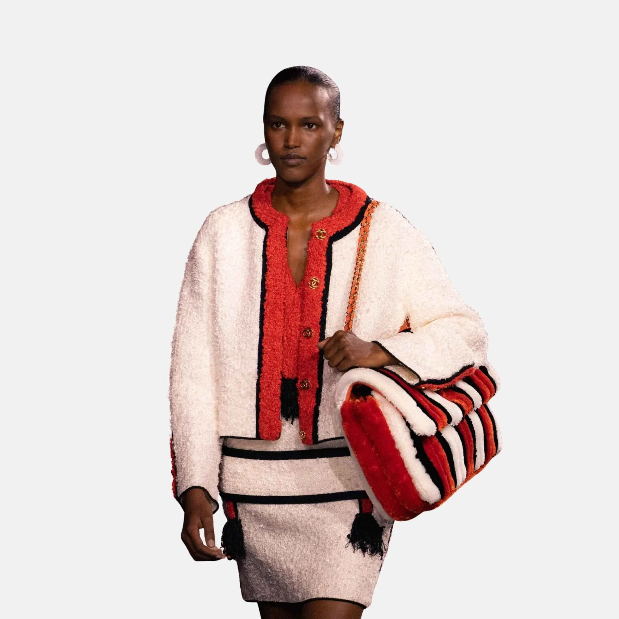 Jacket Mixed Fibers Silk White Black Red