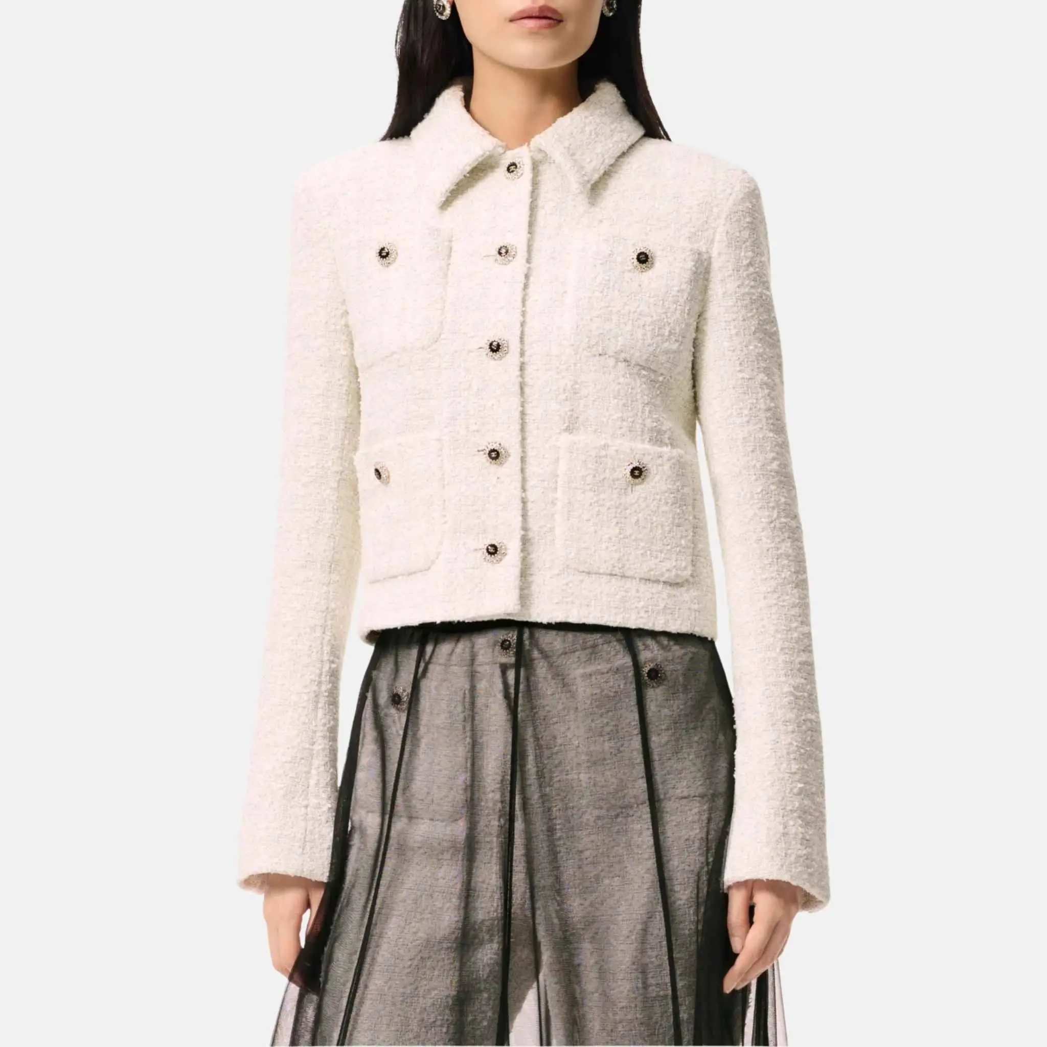 Jacket Tweed White And Black