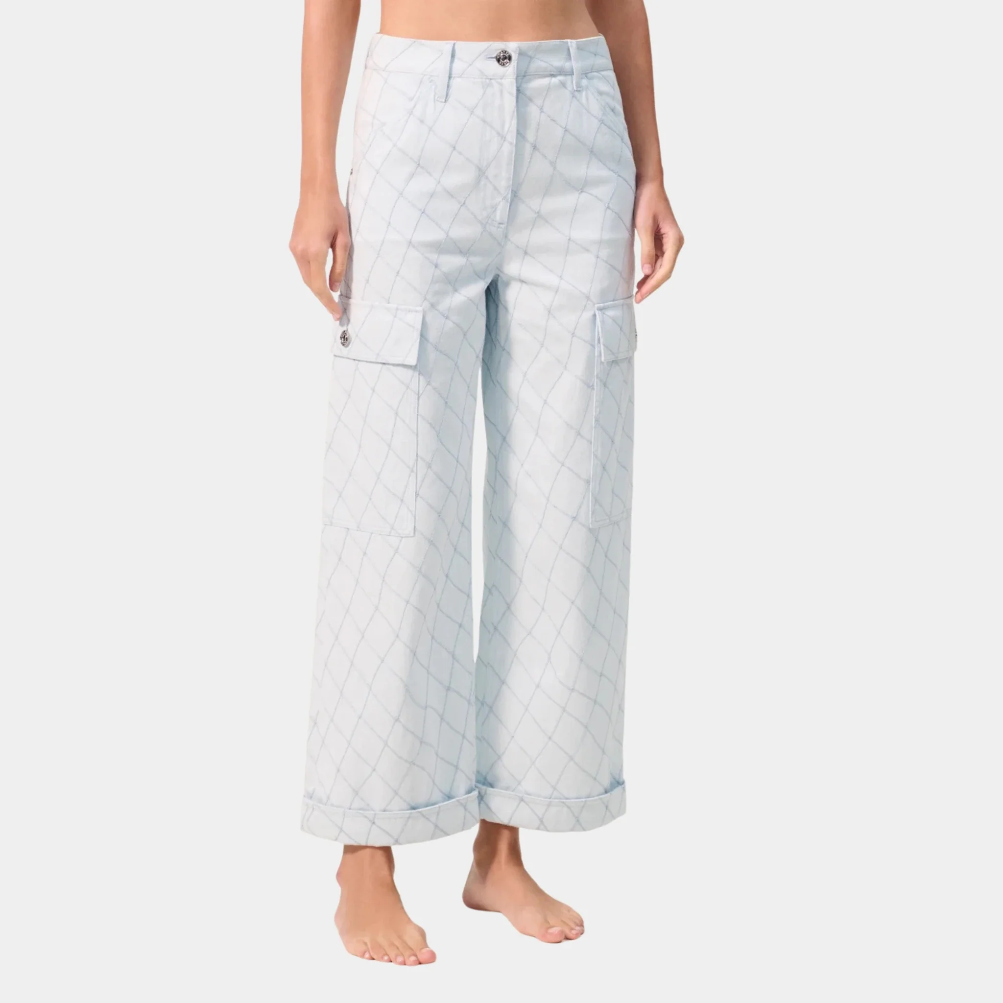 Jeans in Light Blue Embroidered Denim