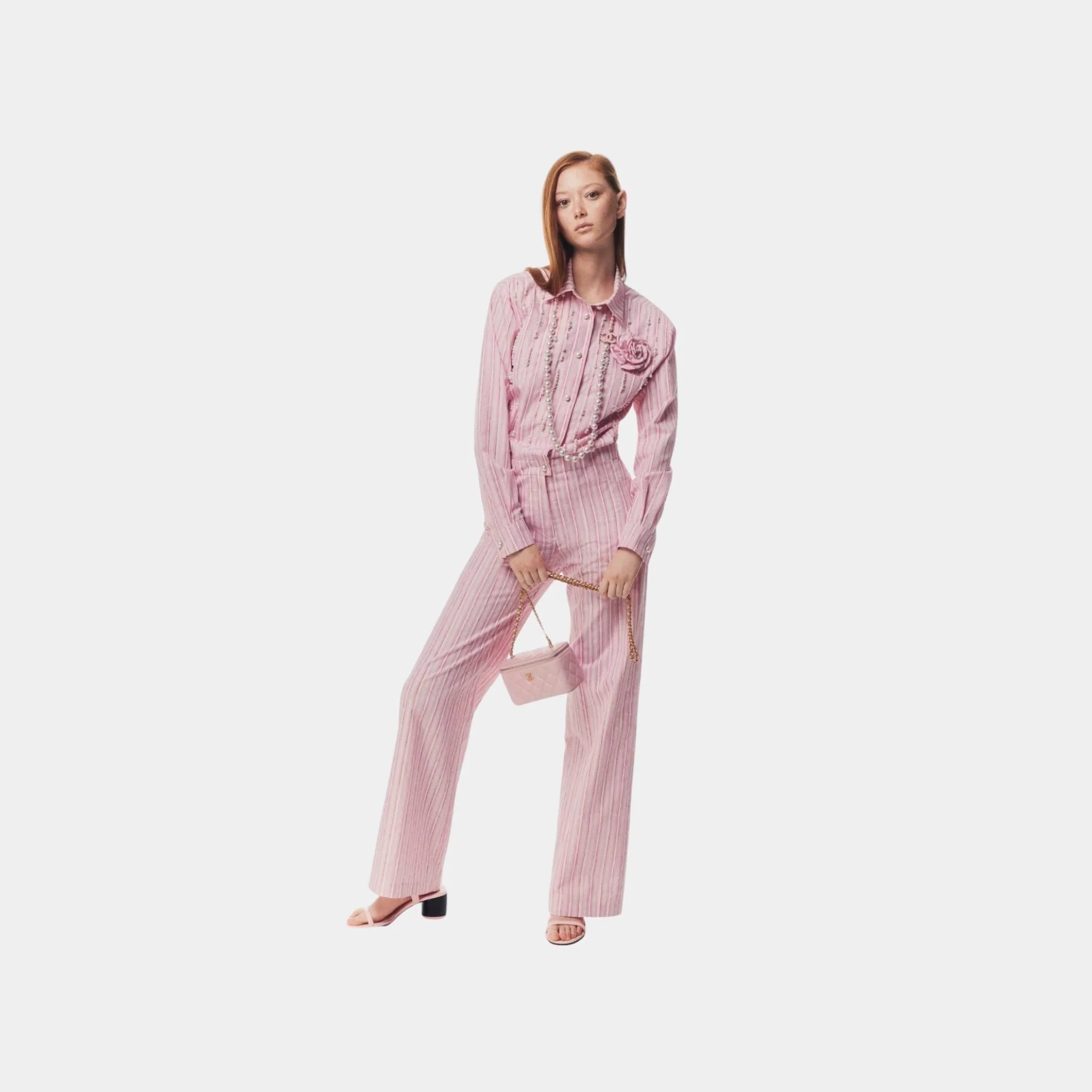 Jumpsuit Printed Cotton Poplin Light Pink White Dark Pink - Image 2
