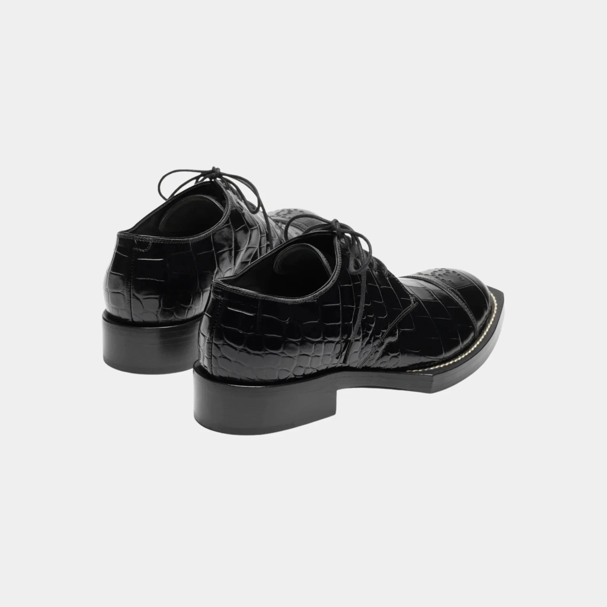 Lace-Up Shoes in Crocodile Embossed Patent Calfskin - Image 2