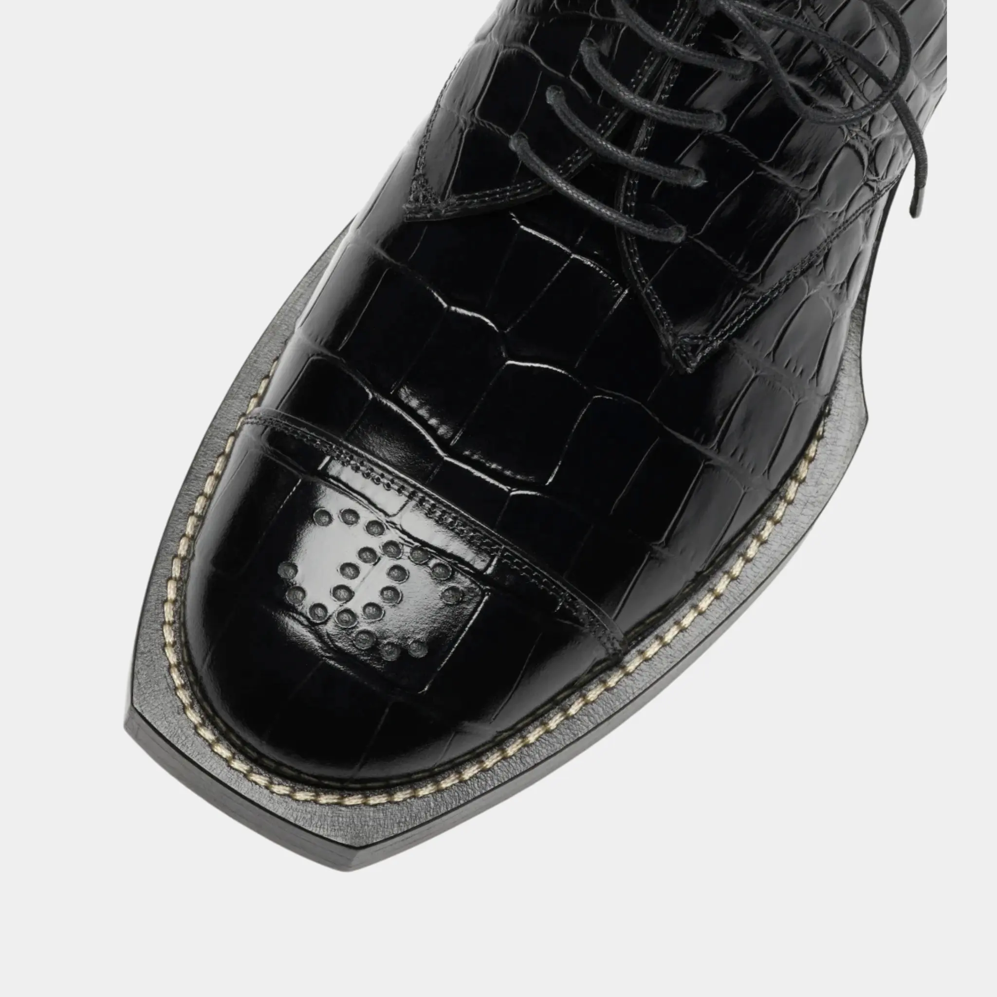 Lace-Up Shoes in Crocodile Embossed Patent Calfskin - Image 3