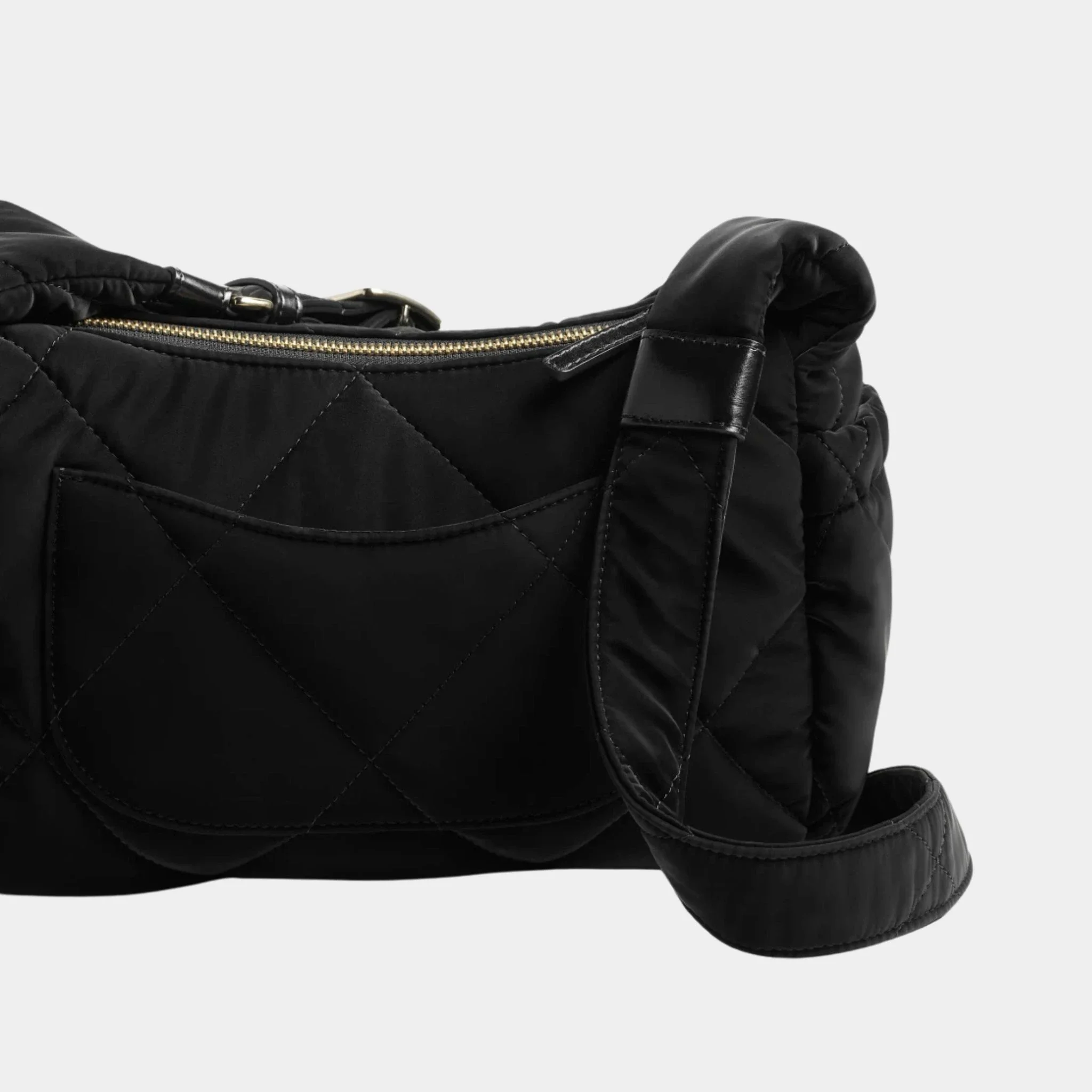 Large Bowling Bag Black Velvet Effect Nylon & Gold Metal - Image 3
