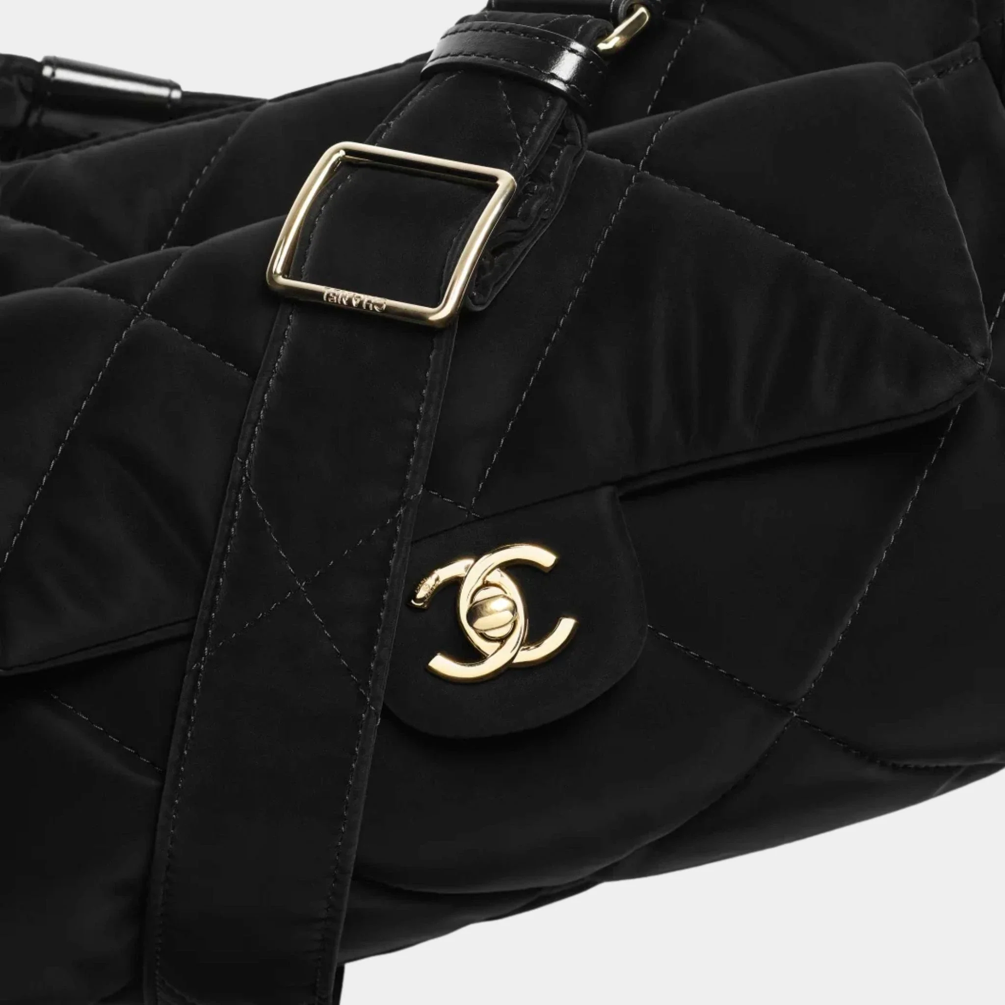 Large Bowling Bag Black Velvet Effect Nylon & Gold Metal - Image 4