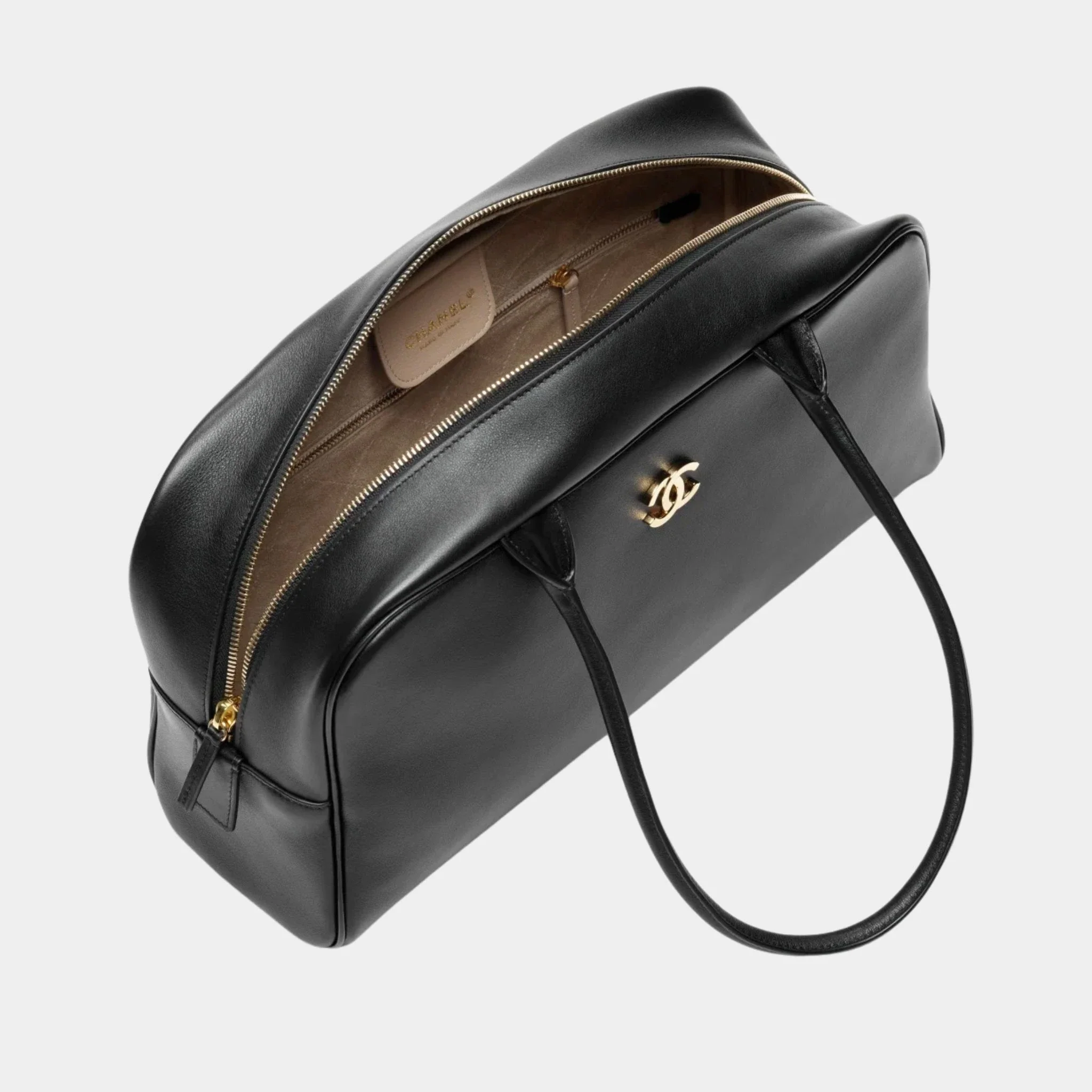 Large bowling Bag Calfskin & Gold-Plated Metal Black - Image 2
