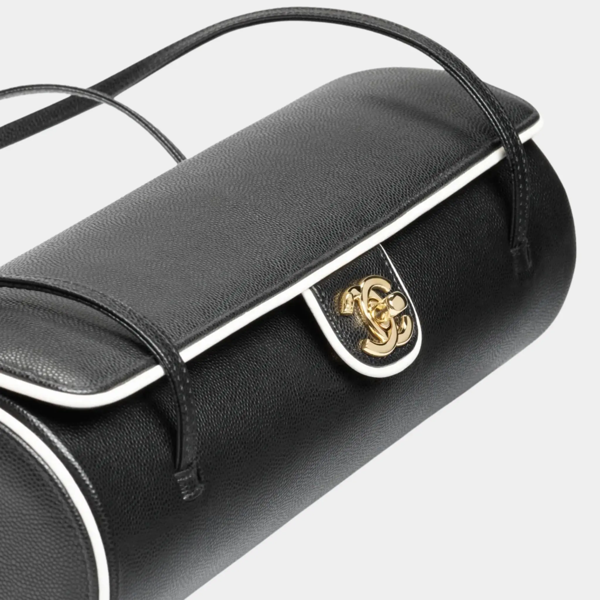 Large Bowling Bag Grained veal lamb & Gold-Plated Metal Black & white - Image 3