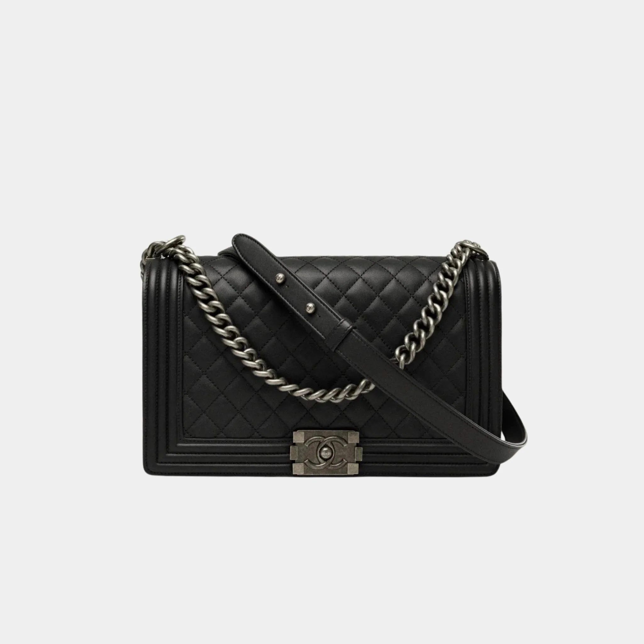 Large Boy Handbag in Calfskin and Ruthenium Metal