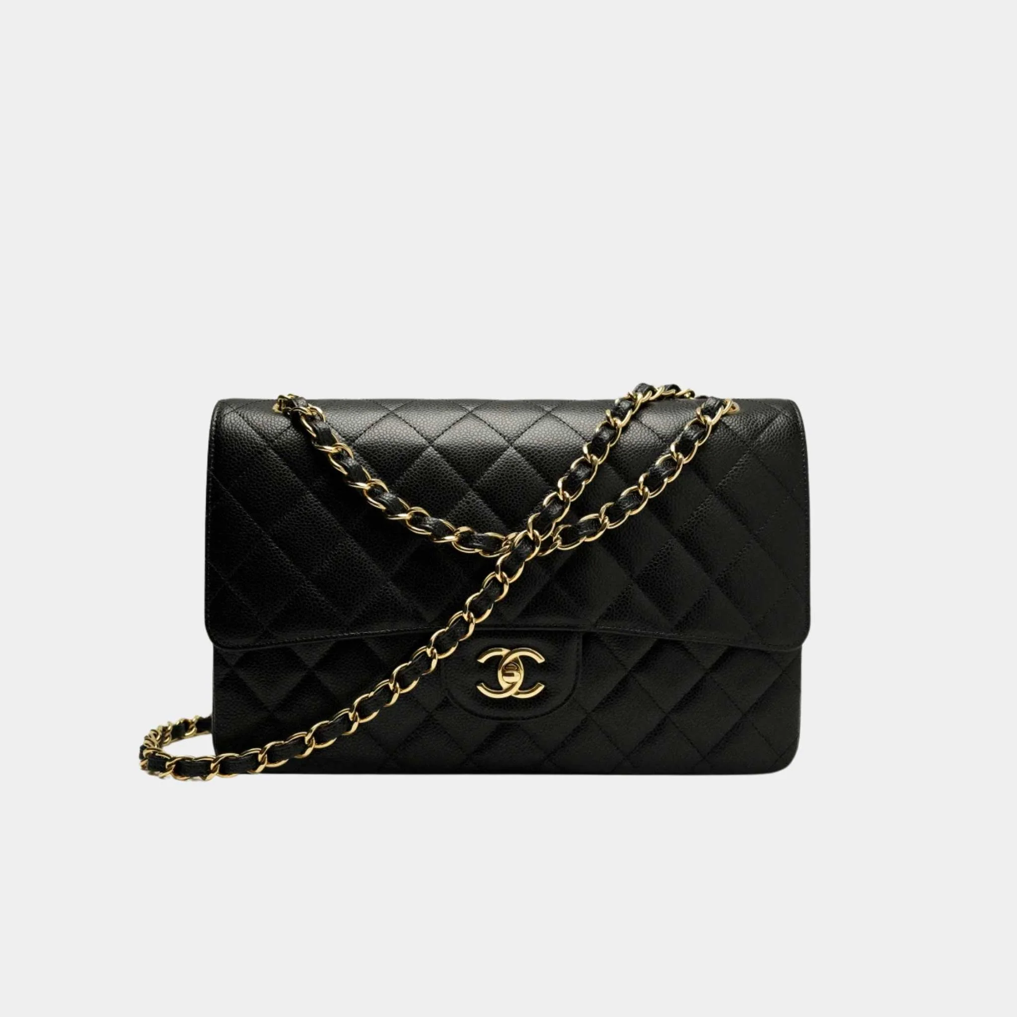 Large Classic Handbag Grained Calfskin Gold Tone - Image 3