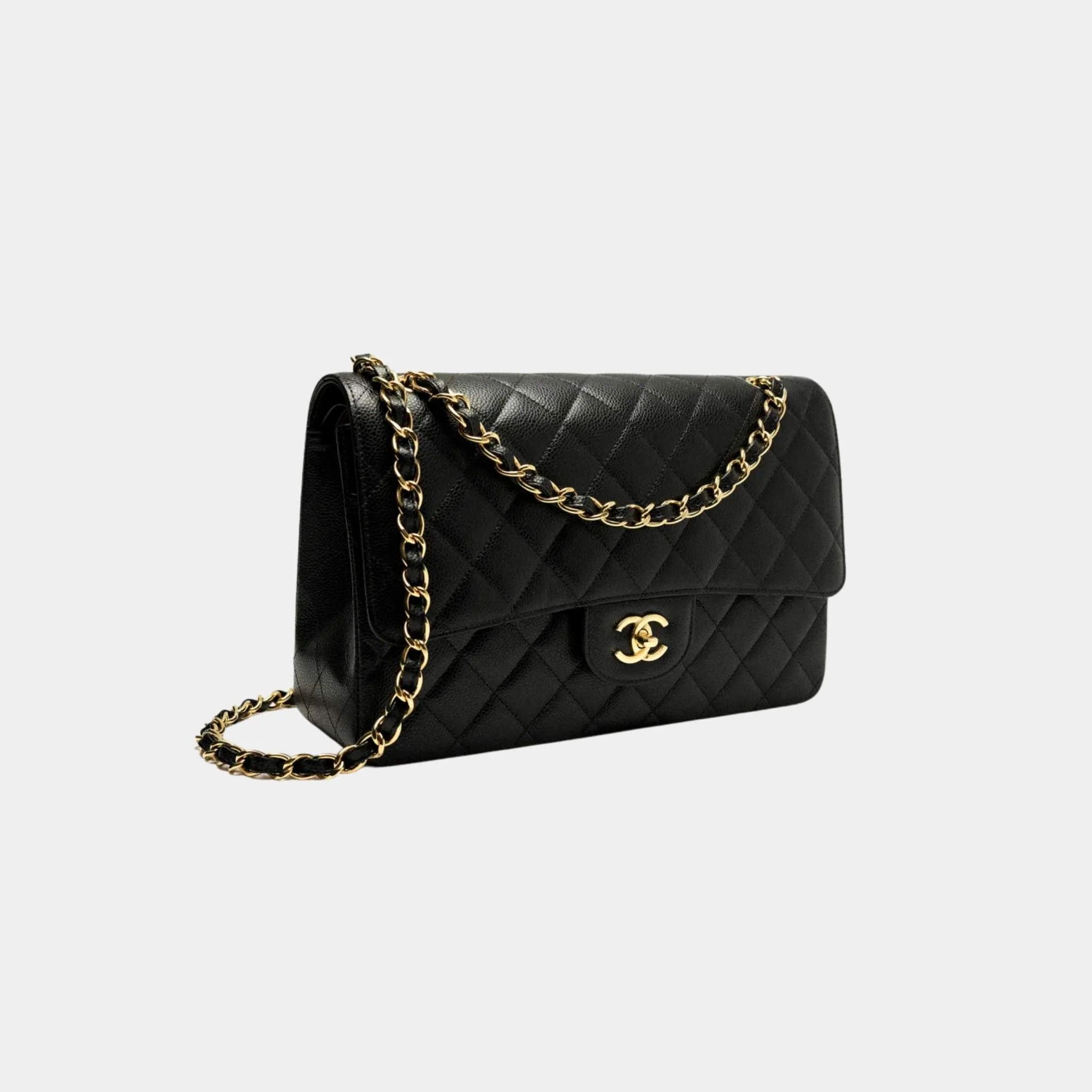 Large Classic Handbag Grained Calfskin Gold Tone - Image 4