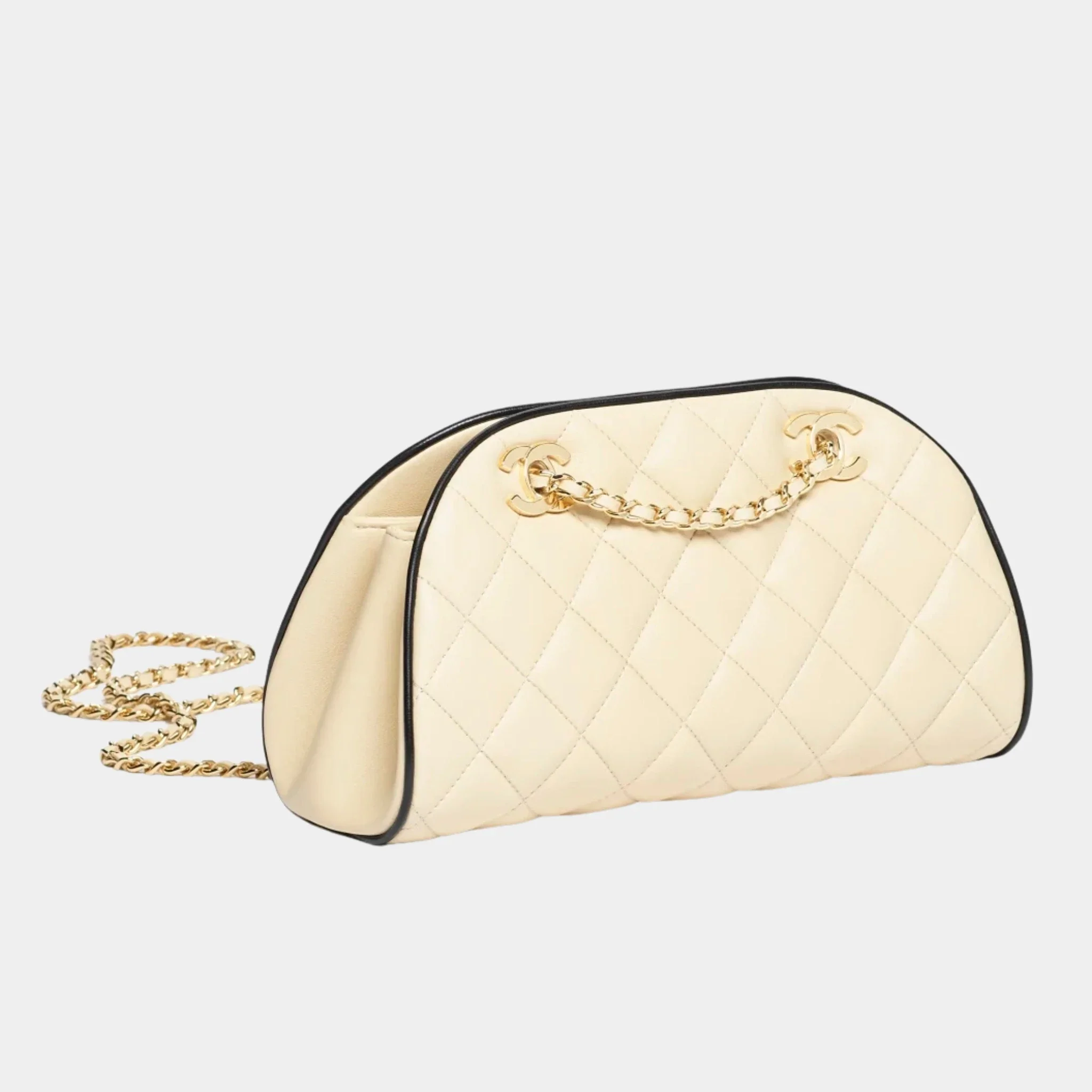 Clutch with chain in Beige & Black Lambskin