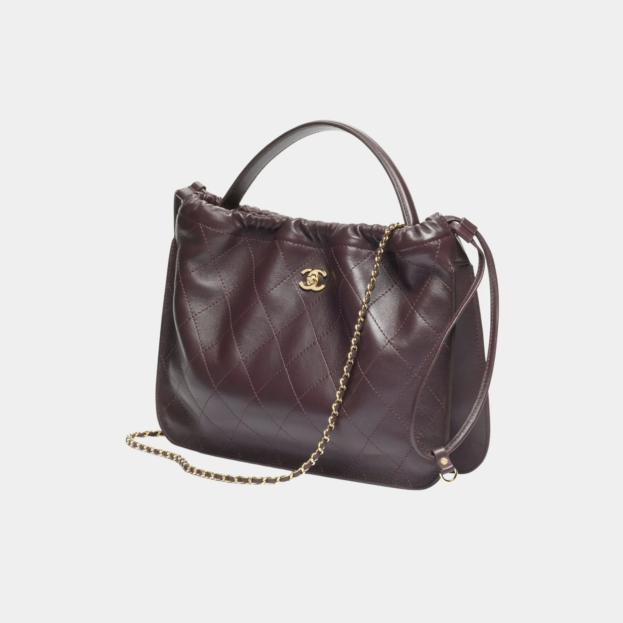Large Hob Bag Lamb & Gold-Plated Metal Dark brown