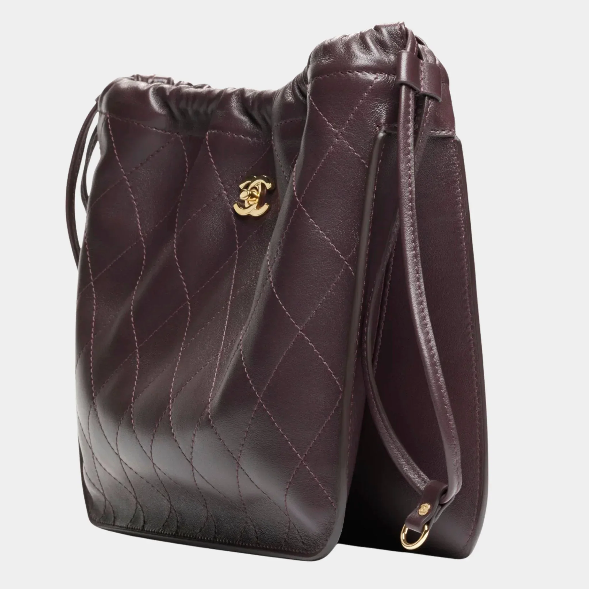 Large Hob Bag Lamb & Gold-Plated Metal Dark brown - Image 2