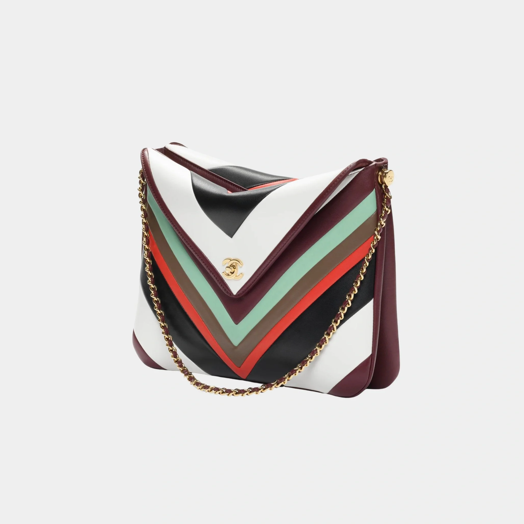 Large Hob Bag Lamb & Gold-Plated Metal White/Black/Red & Light Green