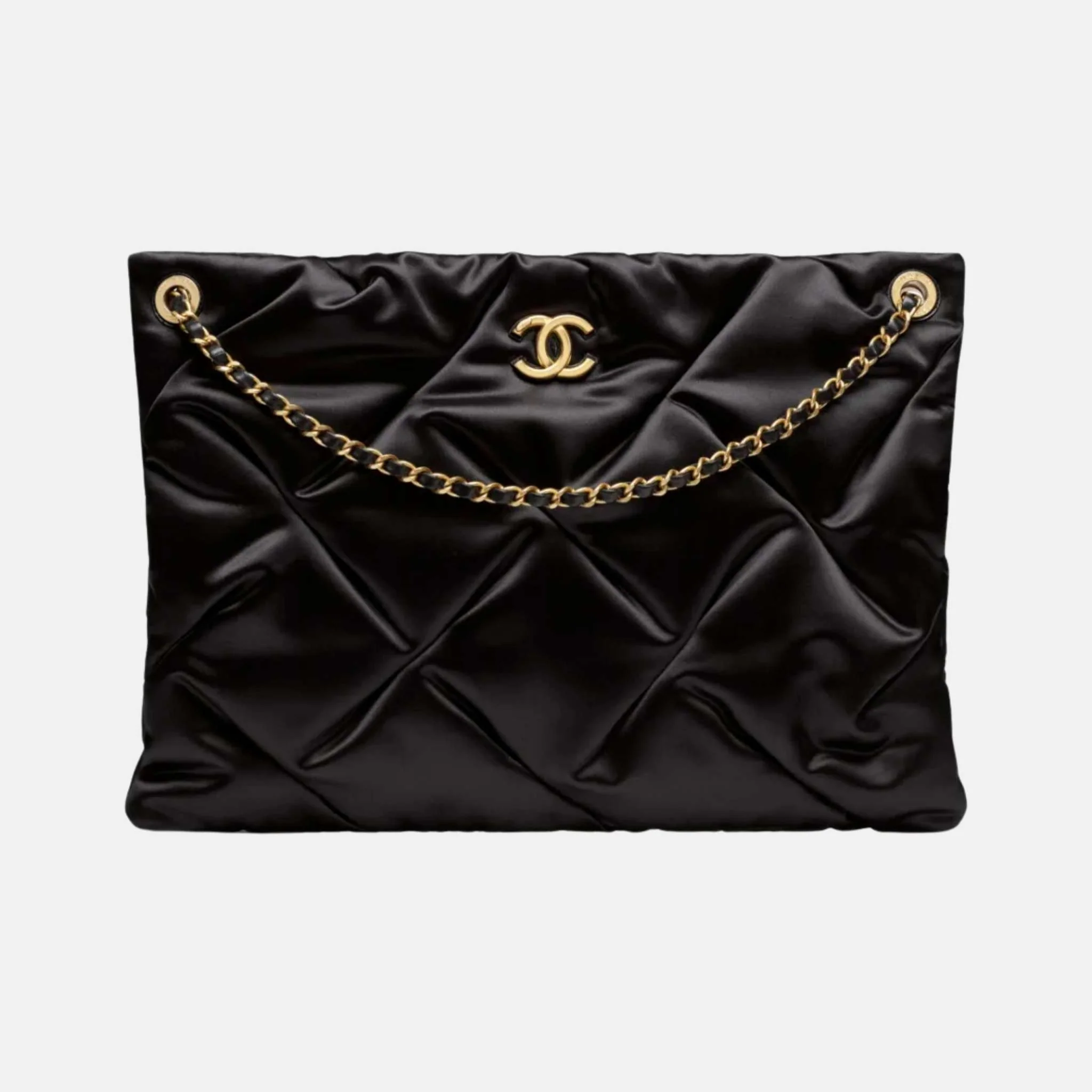 Large Pouch Bag In Satin And Gold Tone Metal