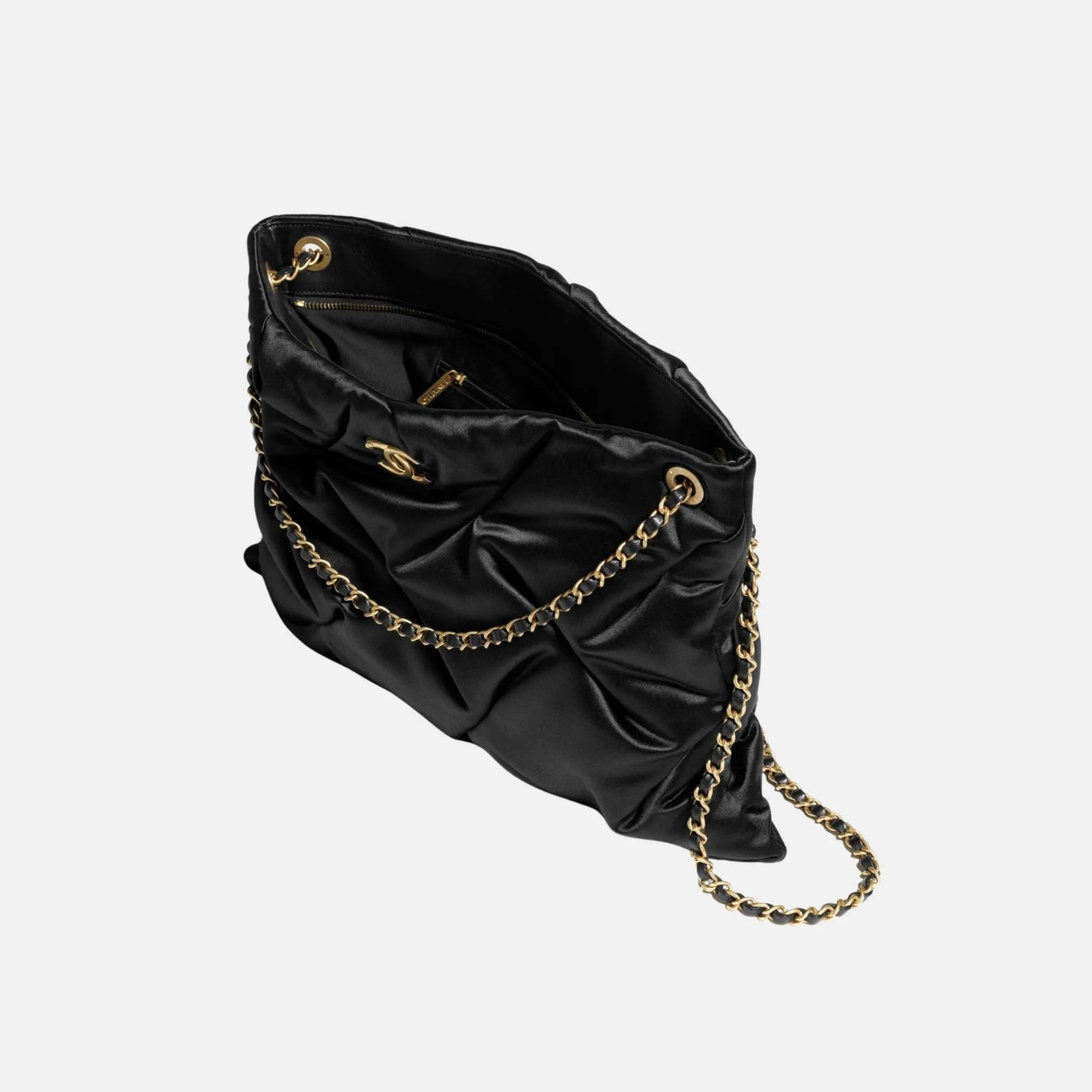 Large Pouch Bag In Satin And Gold Tone Metal - Image 2