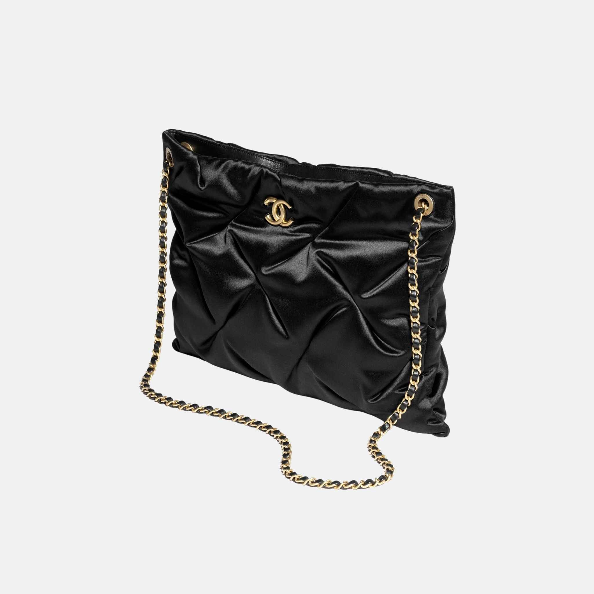 Large Pouch Bag In Satin And Gold Tone Metal - Image 3