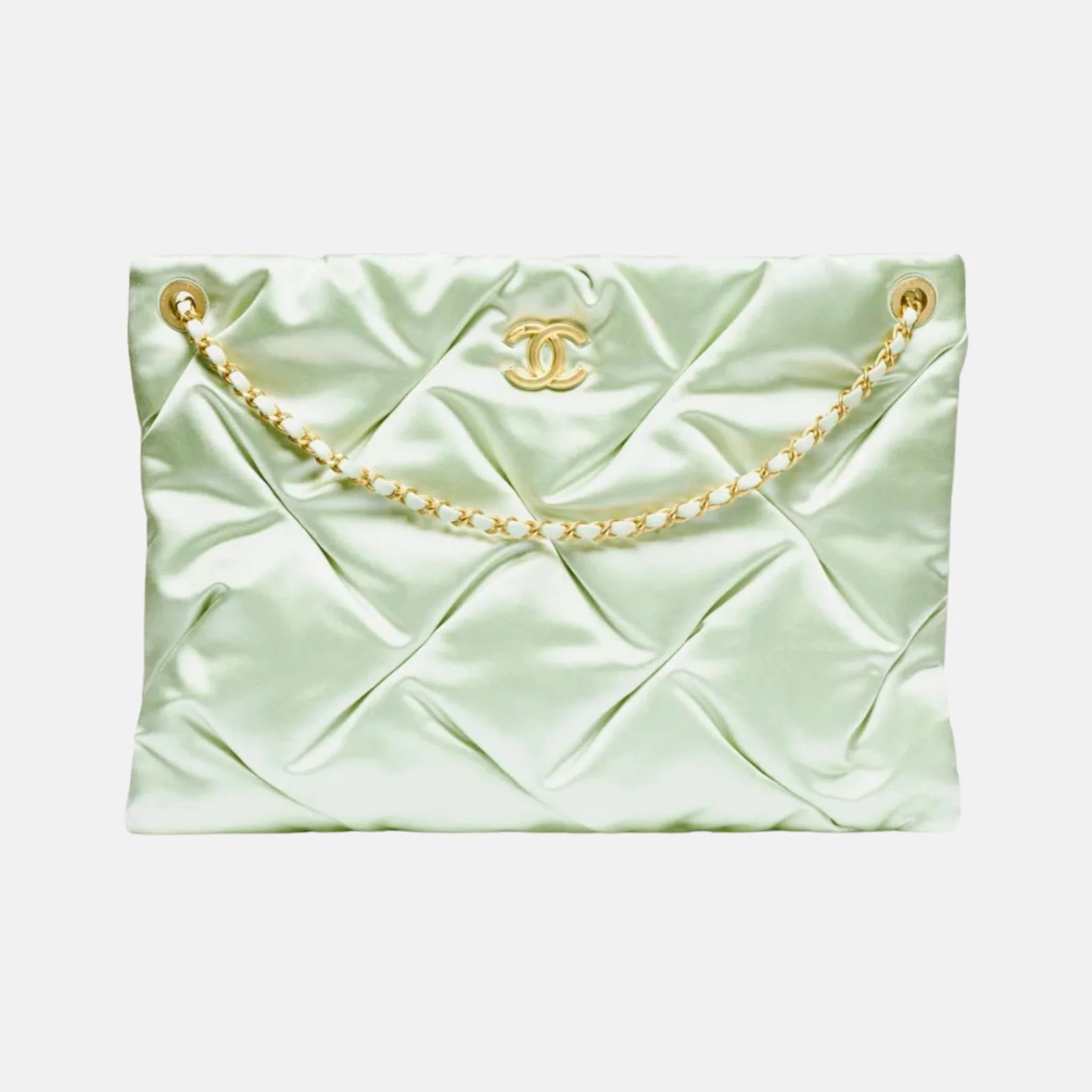 Large Pouch Bag In Satin And Gold Tone Metal - Image 4
