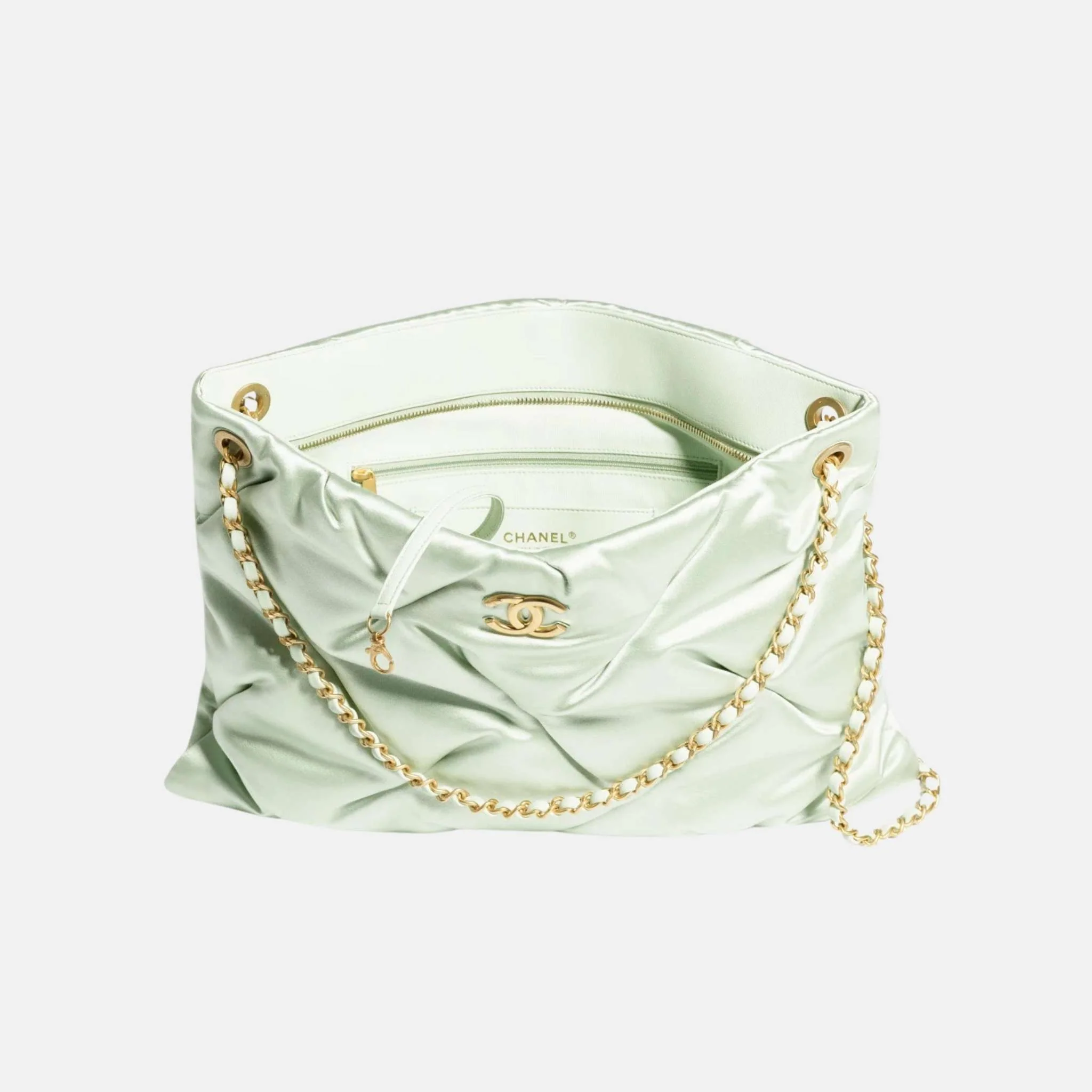Large Pouch Bag In Satin And Gold Tone Metal - Image 5