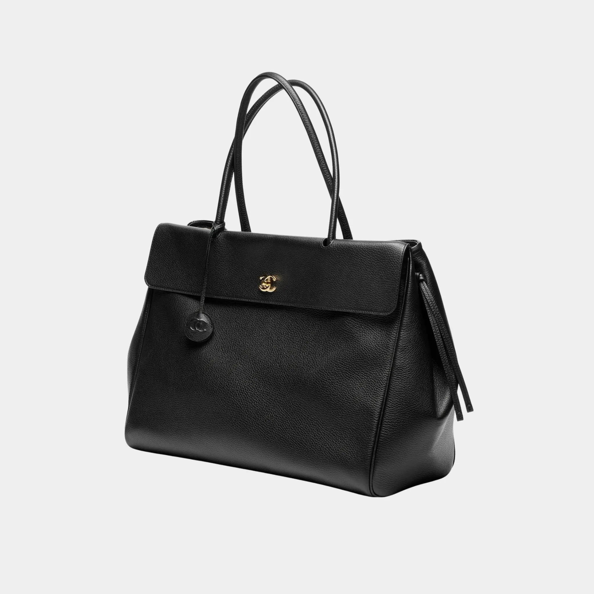 Large Tote Bag Grained Calfskin & Gold-Tone Metal Black