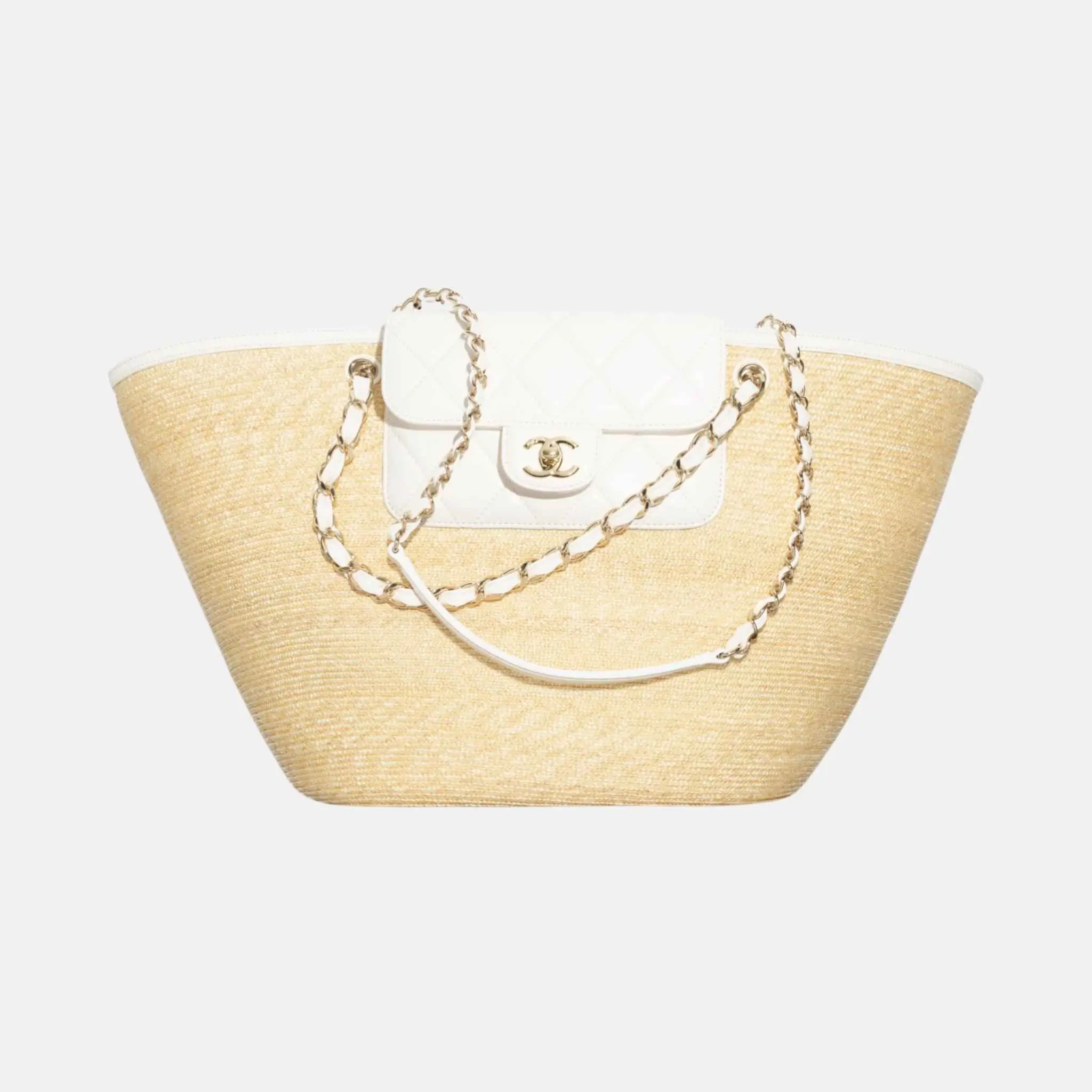 Large Tote Braided Straw Lambskin Gold Tone Metal