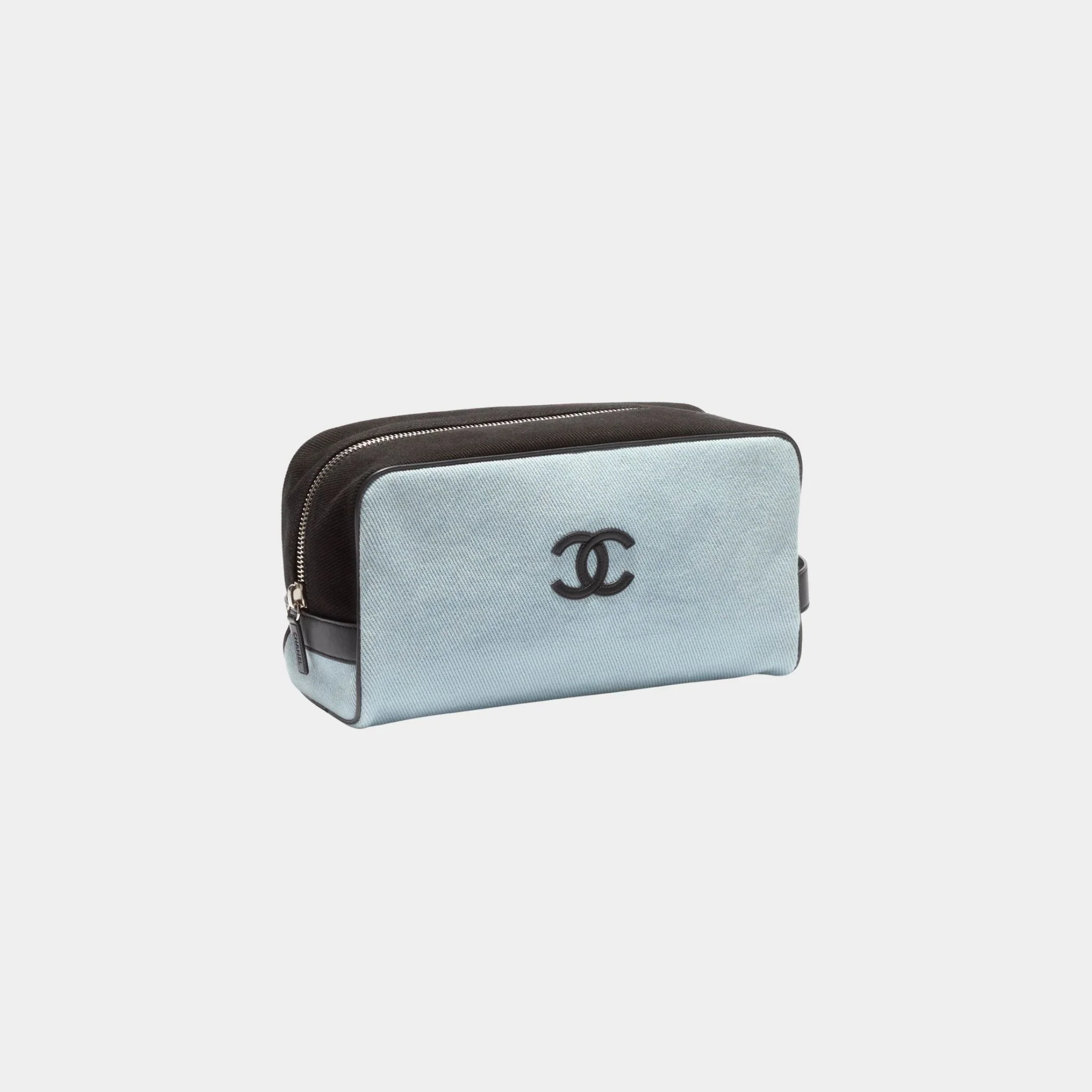 Large Zippered Pouch Canvas Calfskin & Silver-Plated Metal