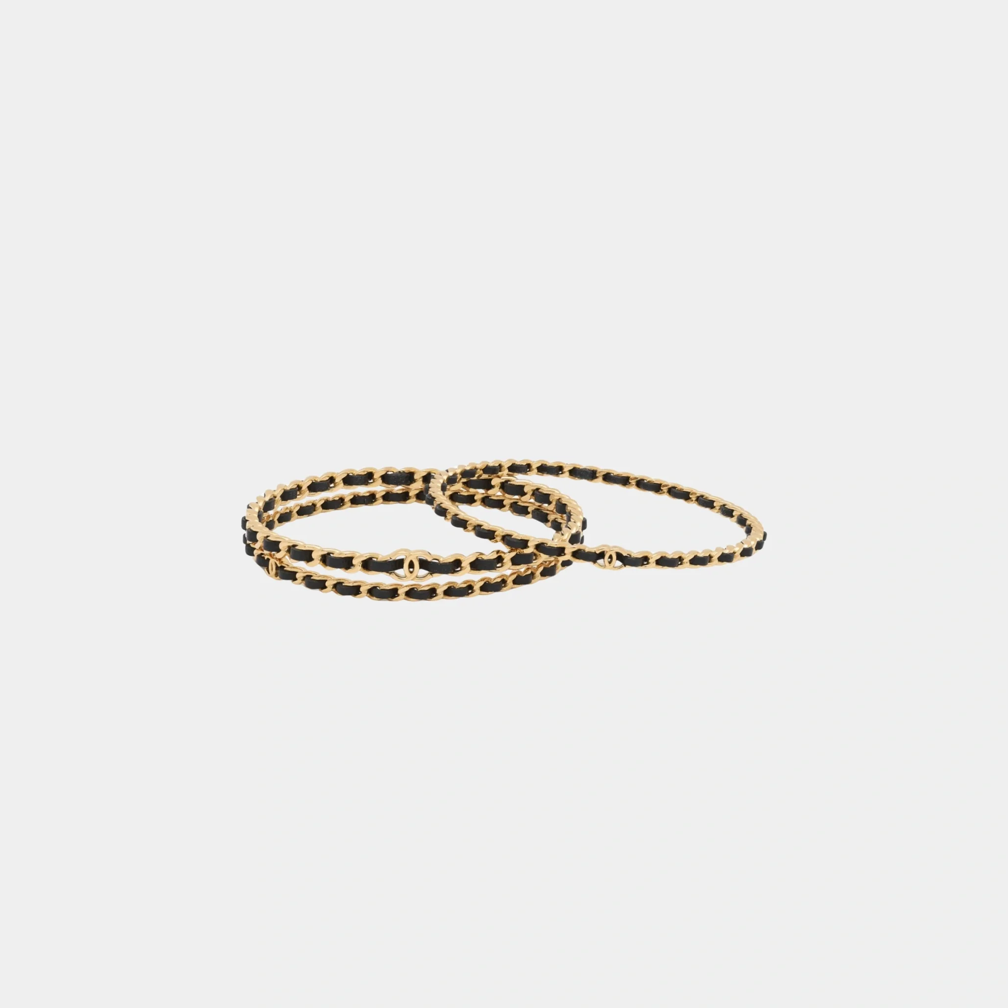 Layered Cuff Bracelet in Gold Metal and Black Lambskin