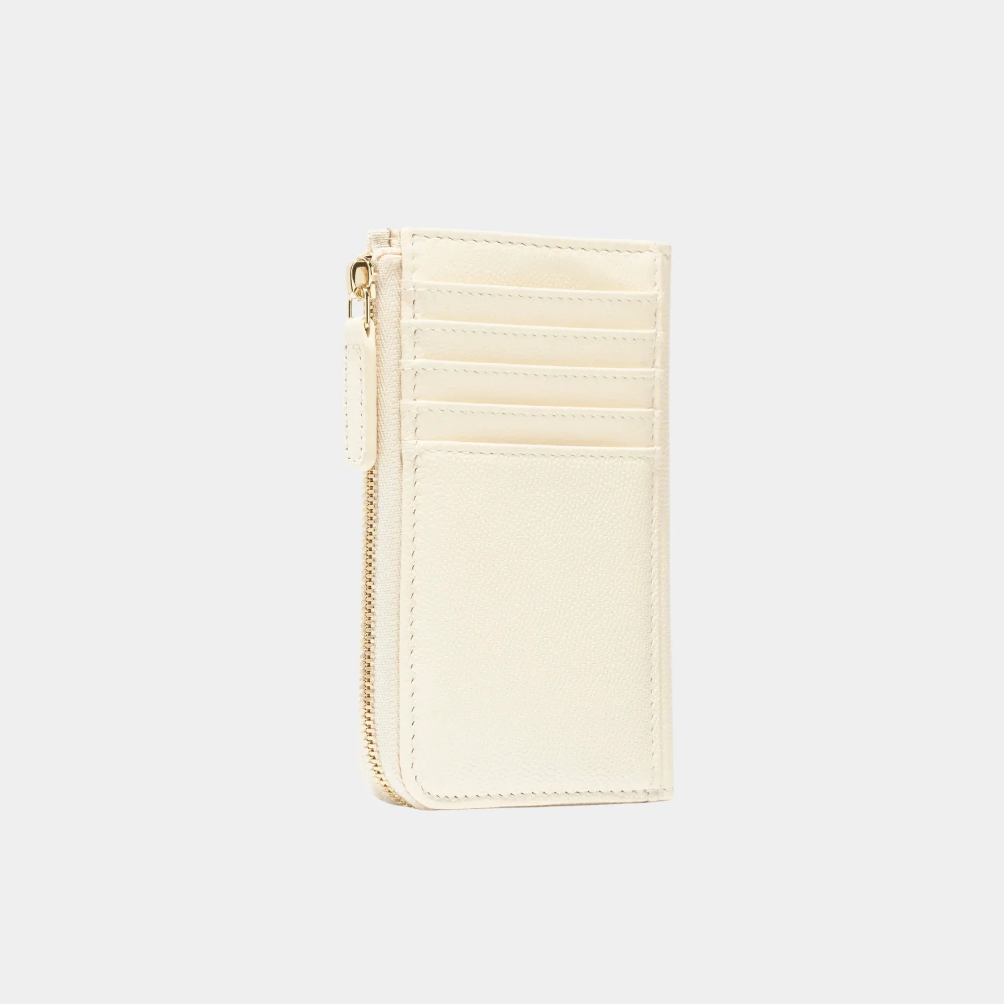 Light Beige Zipped Card Holder Grained Shiny Calfskin - Image 3