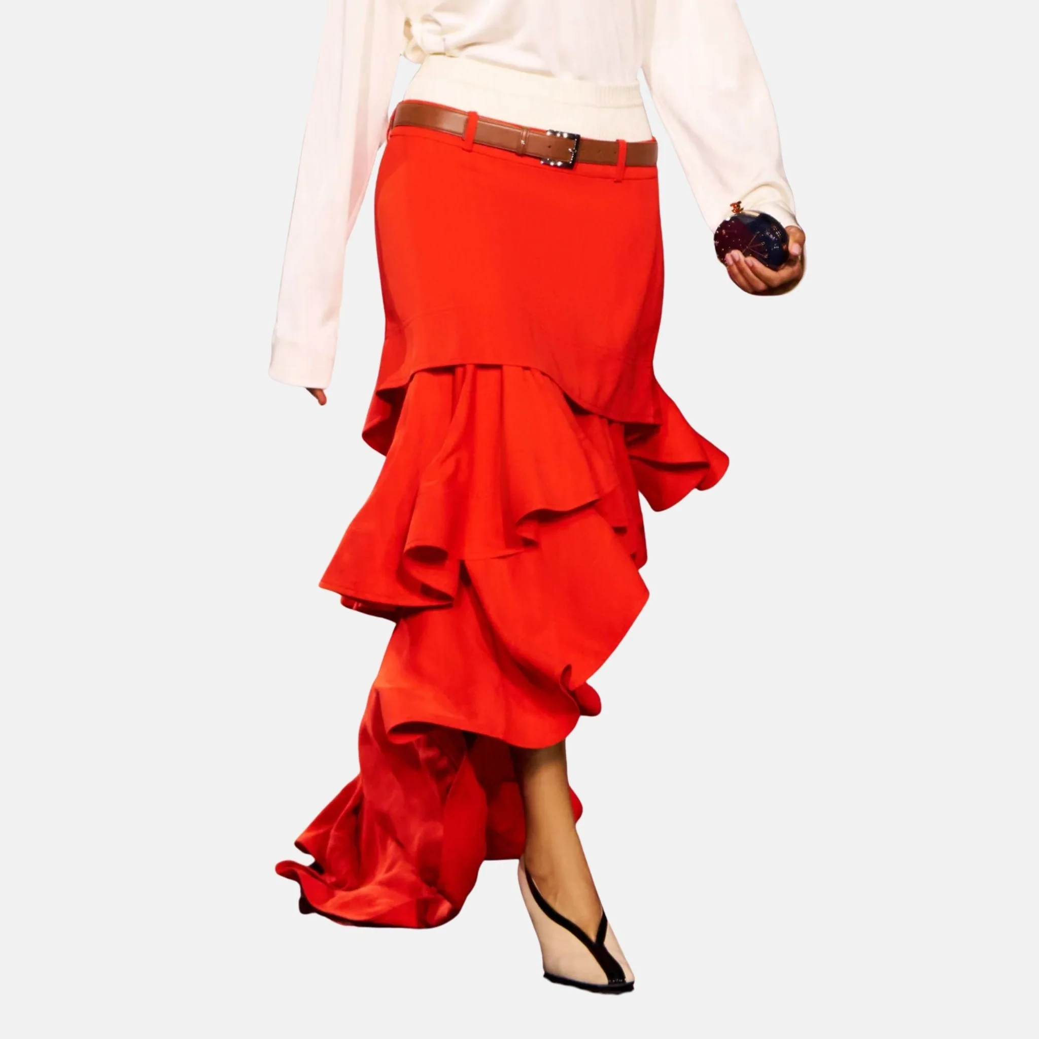 Long Skirt Silk Red