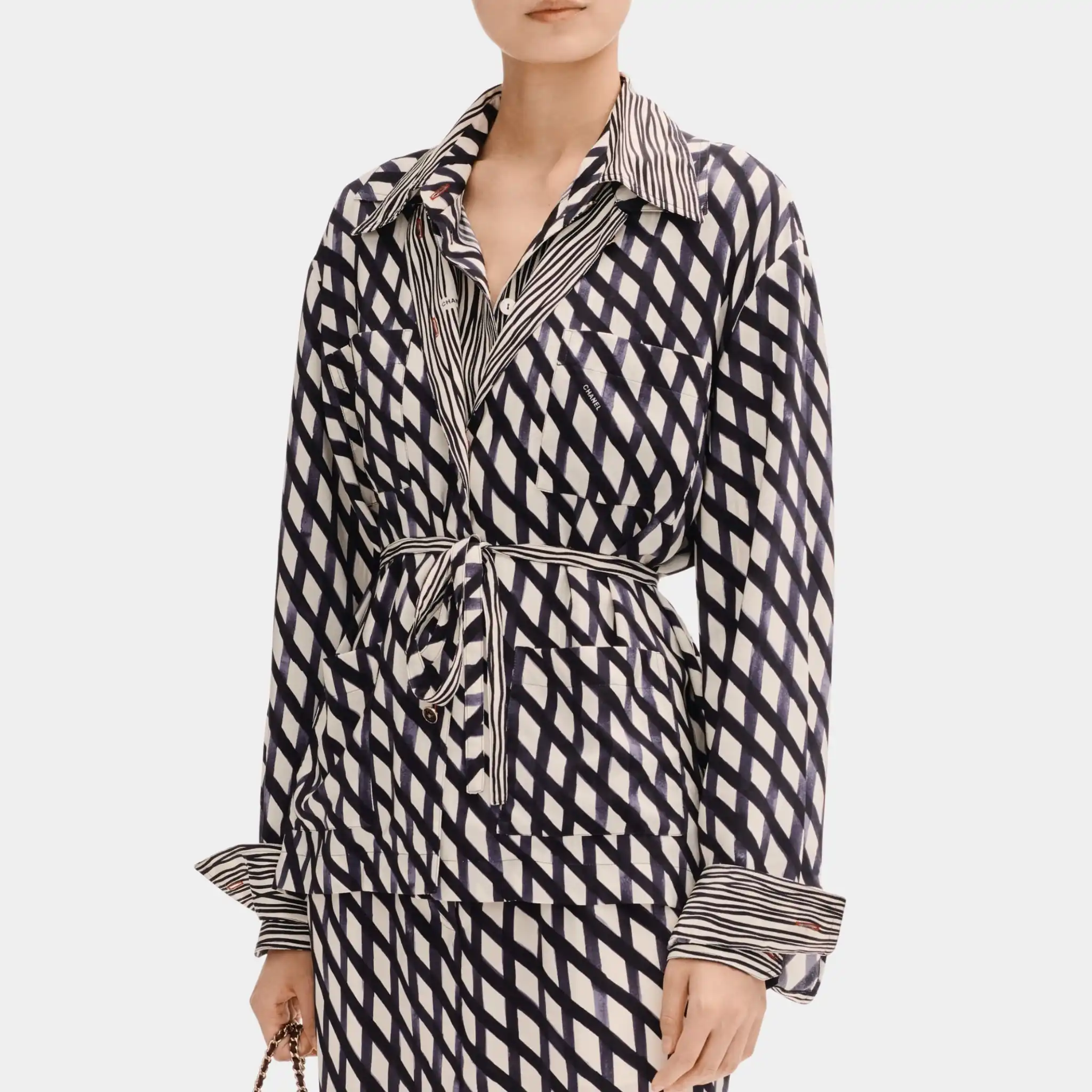 Long Sleeved Blouse in Printed Crepe de Chine