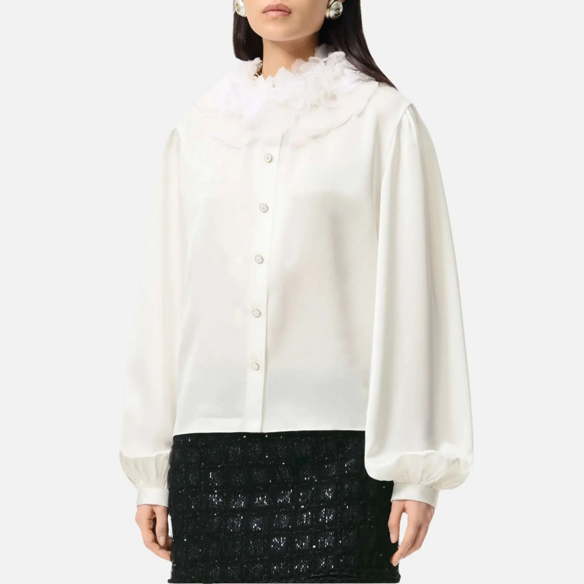 Long Sleeved Blouse Silk Satin